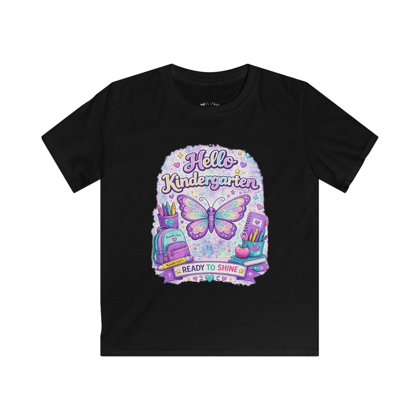 Hello Kindergarten Ready to Shine T-Shirt | Butterfly First Day of School Shirt | Kindergarten Back to School Tee 🦋🎒📚💜