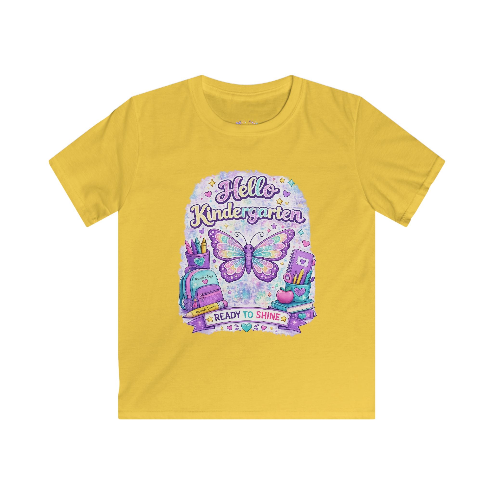 Hello Kindergarten Ready to Shine T-Shirt | Butterfly First Day of School Shirt | Kindergarten Back to School Tee 🦋🎒📚💜