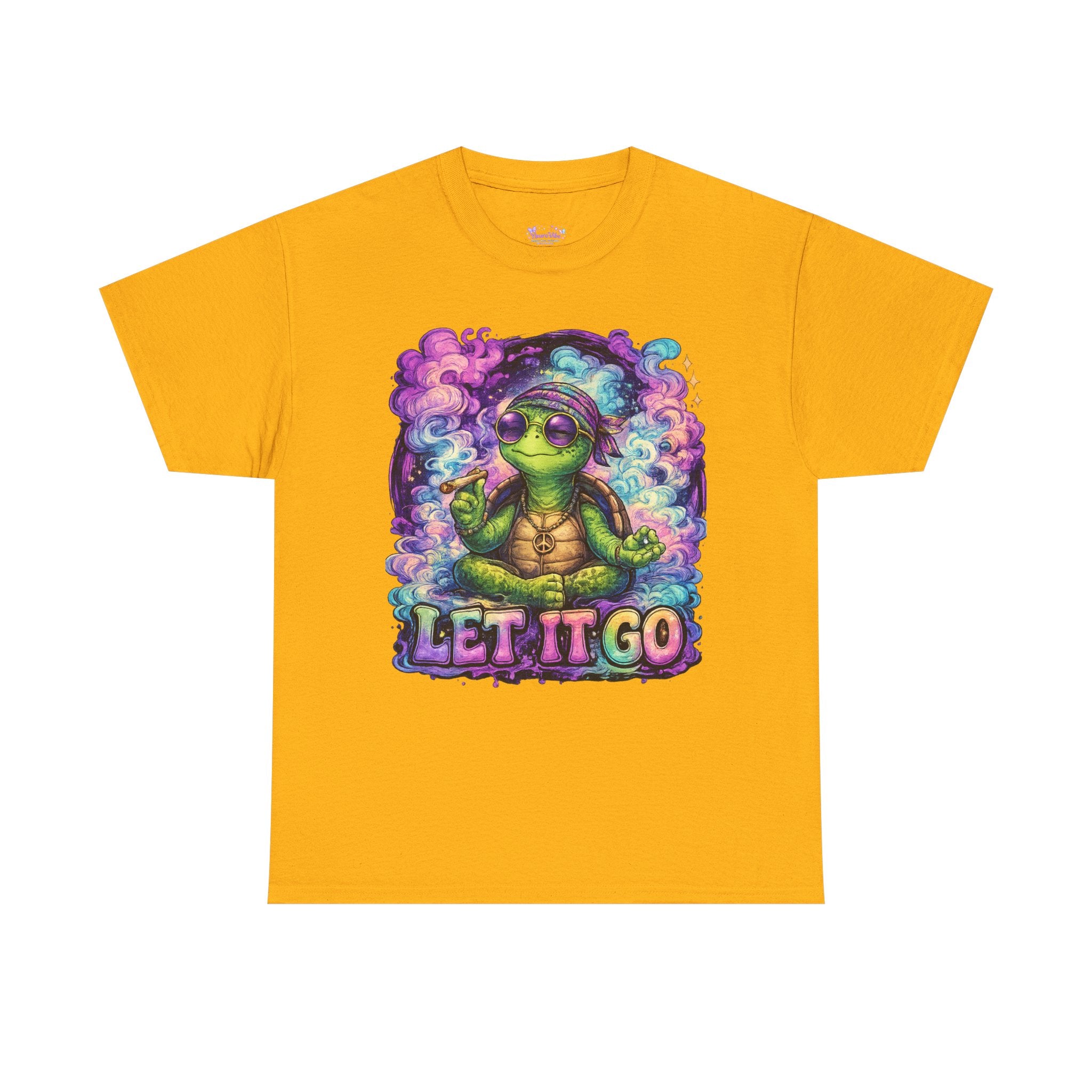 Let It Go Turtle T-Shirt | Chill Turtle Graphic Tee | Retro Hippie Turtle Shirt | Positive Vibes Relaxation Tee | Colorful Smoke Art Shirt