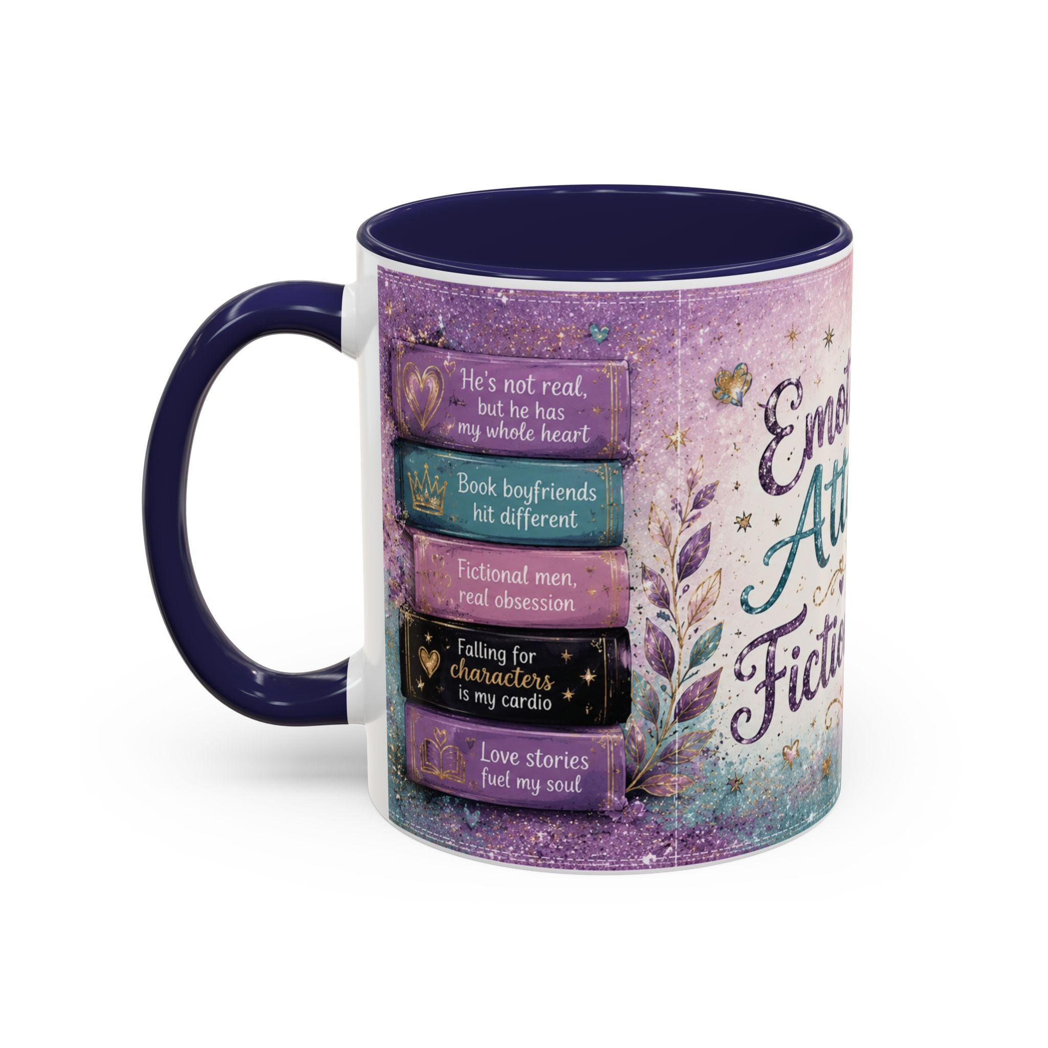 Emotionally Attached to Fictional Men Mug 💜 | Romance Reader Coffee Cup | NeuroVibe Shop™