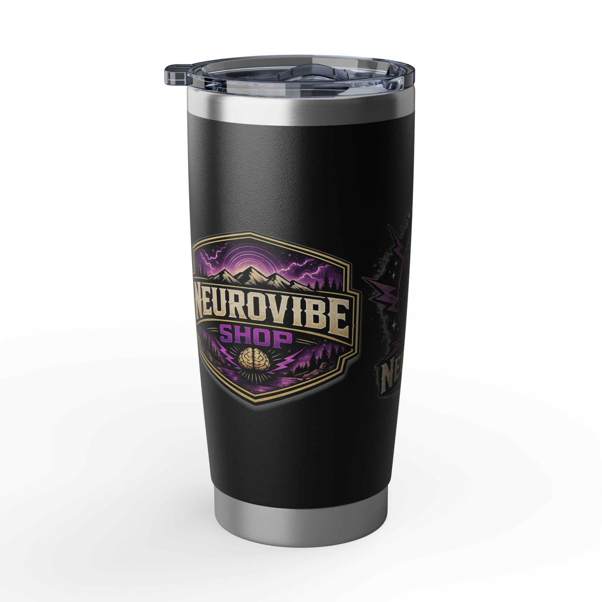 NeuroVibe Shop Ignite Your Mind 20oz Tumbler | Purple Lightning Brain Design | ADHD Autism Awareness Travel Mug | Neurodiversity Mental Health Gift