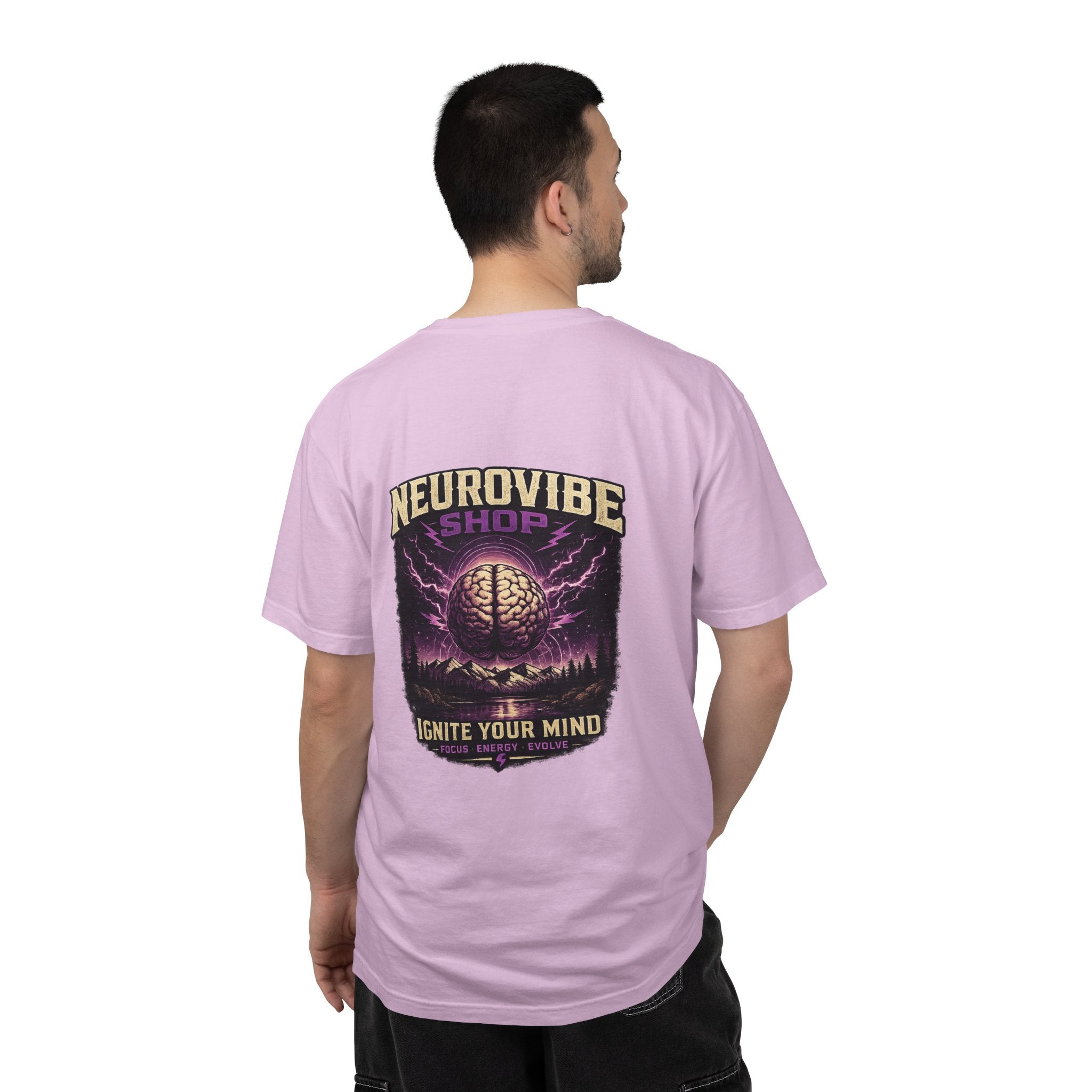 NeuroVibe Shop Ignite Your Mind T-Shirt | Purple Lightning Brain Graphic Tee | Neurodiversity Awareness Shirt | ADHD Autism Mental Health Support Apparel
