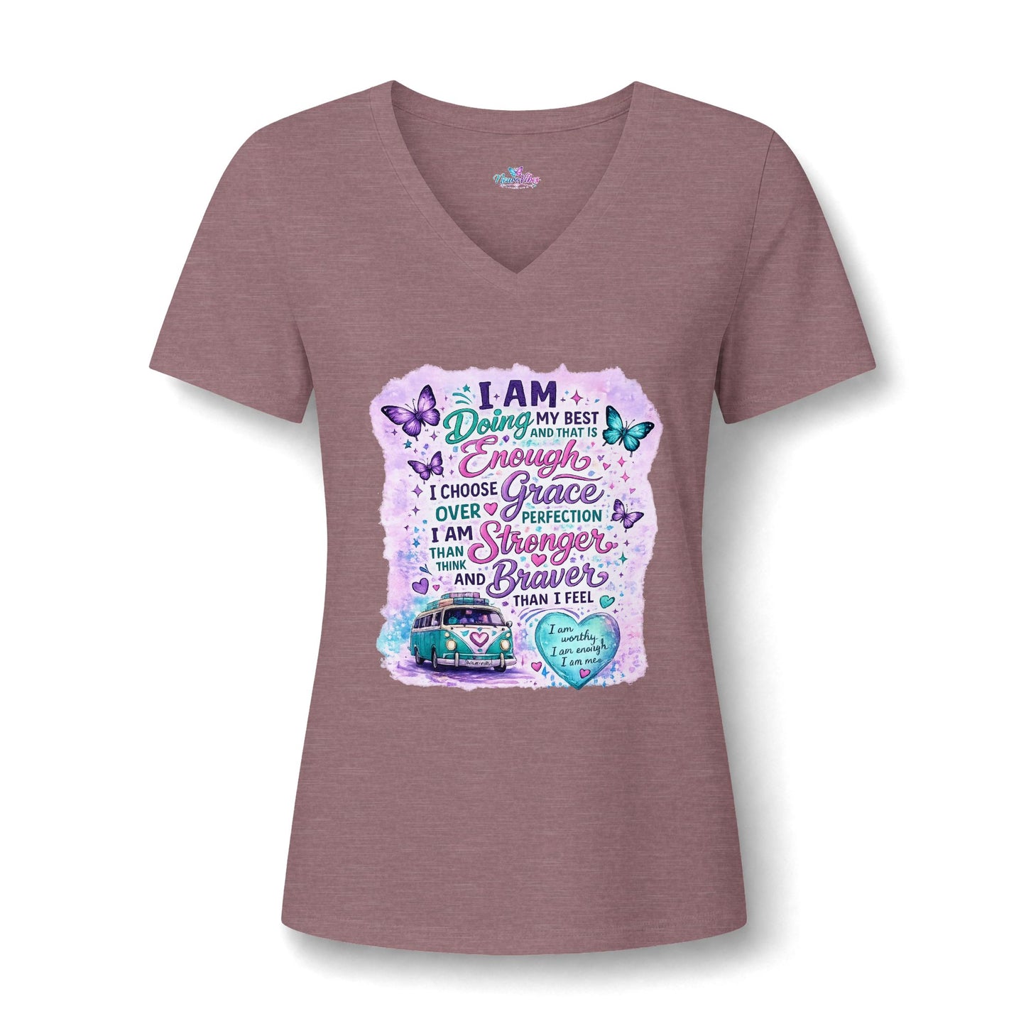 V‑Neck Tee — NeuroVibes Positive Affirmation T-Shirt | Choose Grace Over Perfection 💜🦋