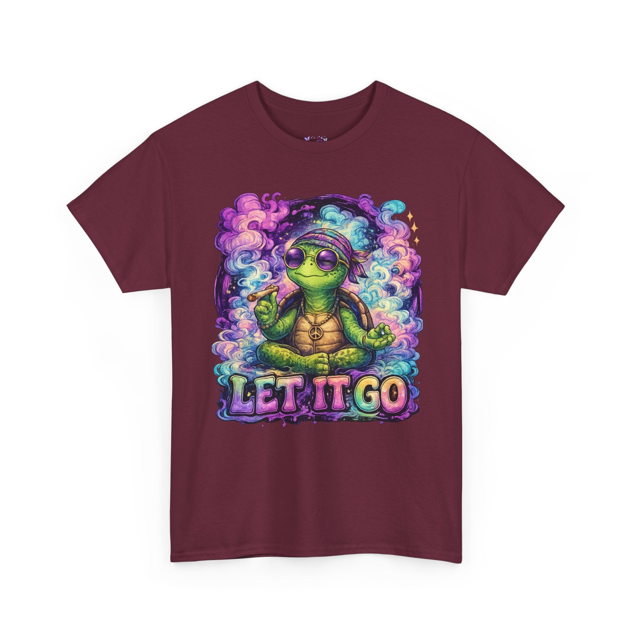 Let It Go Turtle T-Shirt | Chill Turtle Graphic Tee | Retro Hippie Turtle Shirt | Positive Vibes Relaxation Tee | Colorful Smoke Art Shirt