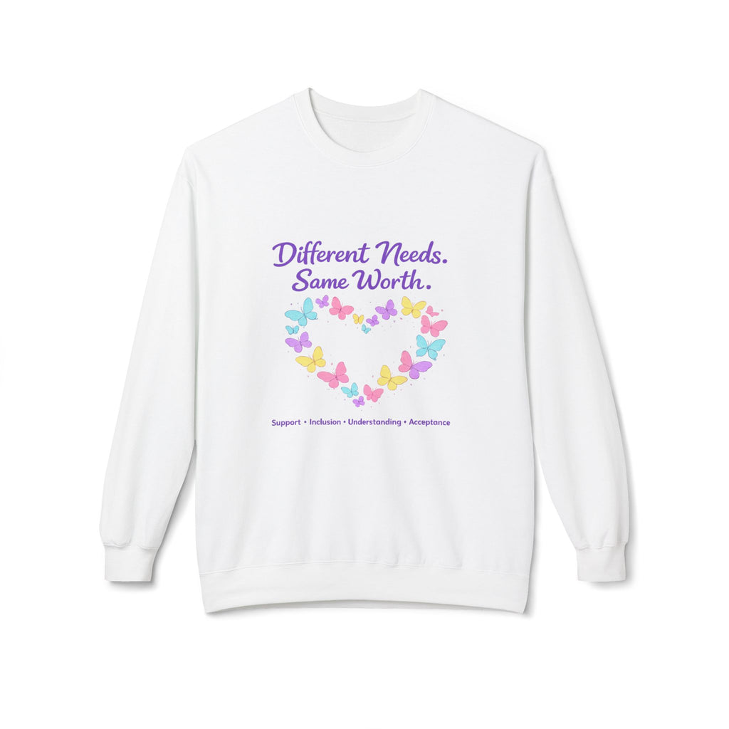 Different Needs Same Worth Crewneck | Special Needs Awareness Sweatshirt | Neurodiversity Acceptance Butterfly Sweatshirt | Inclusion Support Sweatshirt