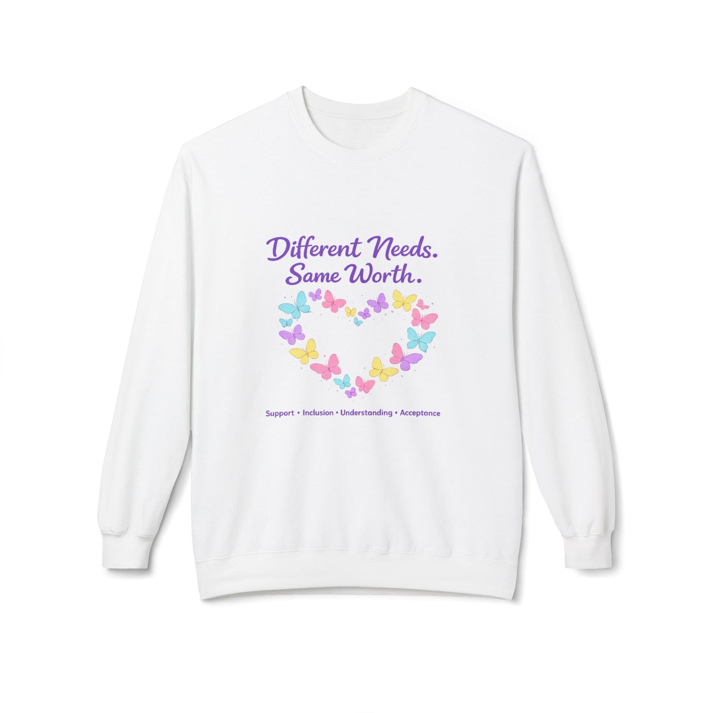 Different Needs Same Worth Crewneck | Special Needs Awareness Sweatshirt | Neurodiversity Acceptance Butterfly Sweatshirt | Inclusion Support Sweatshirt