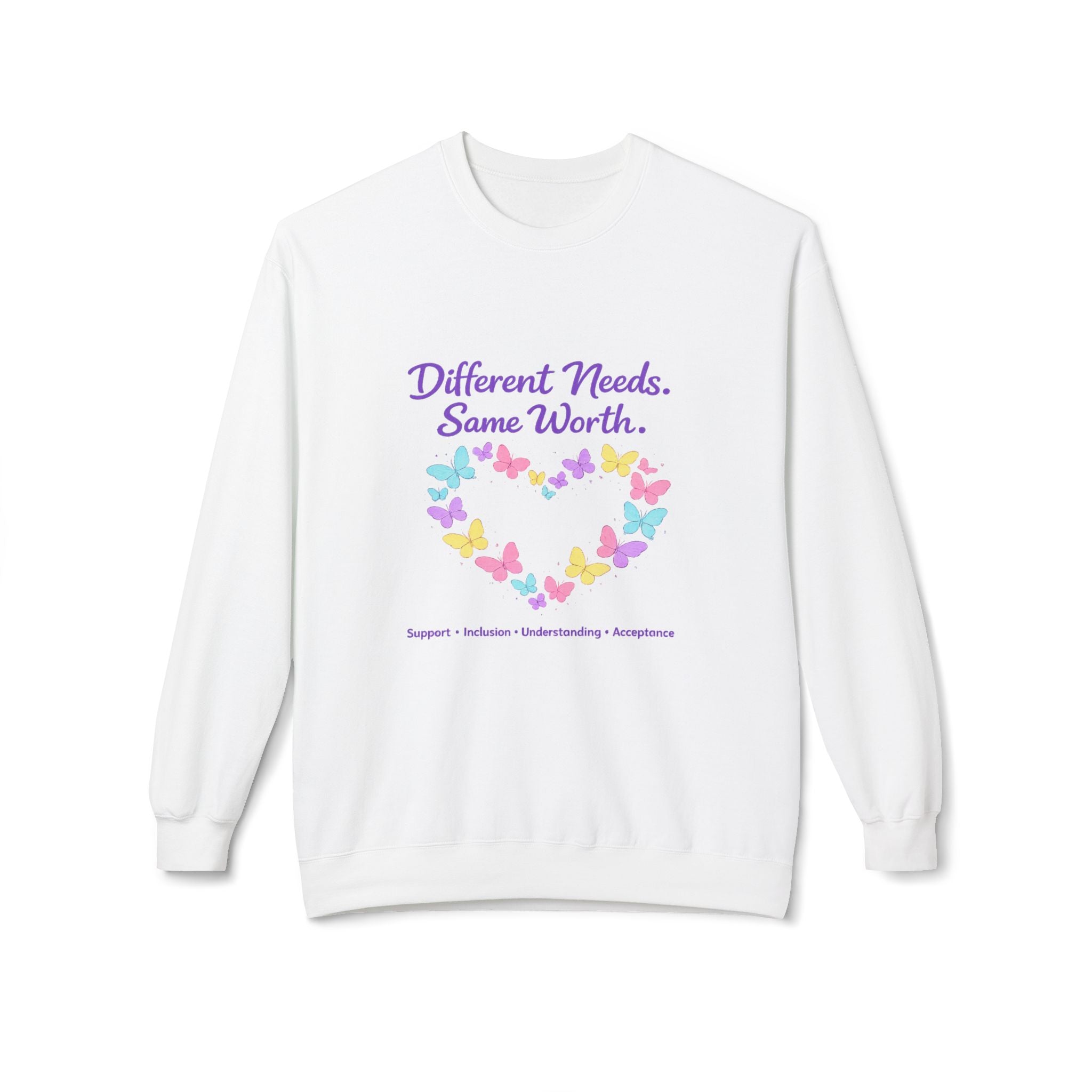 Different Needs Same Worth Crewneck | Special Needs Awareness Sweatshirt | Neurodiversity Acceptance Butterfly Sweatshirt | Inclusion Support Sweatshirt