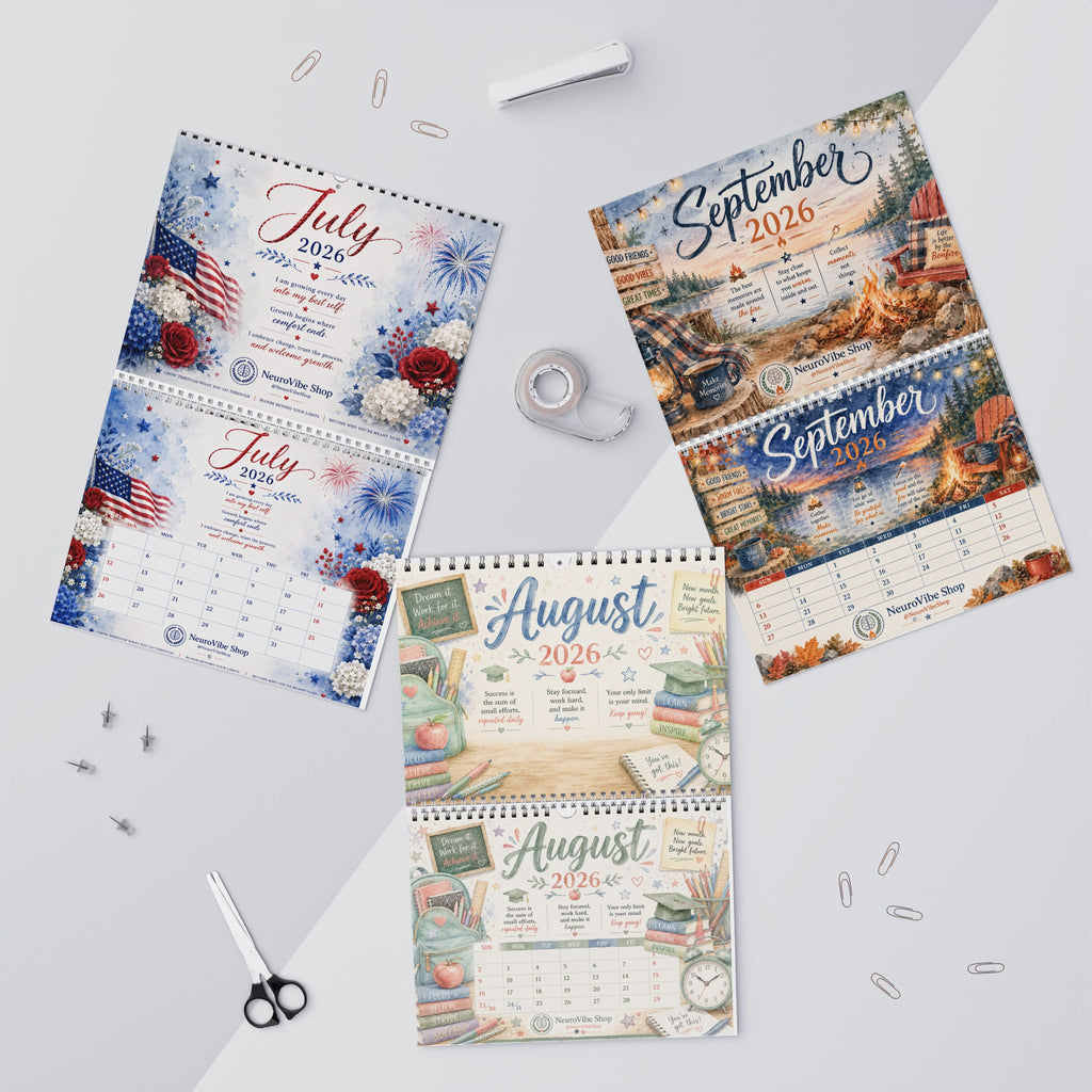 NeuroVibe 2026 Inspirational Wall Calendar | Watercolor Monthly Planner with Positive Affirmations, Mental Wellness Quotes, Purple Pastel Artwork & Organization Calendar