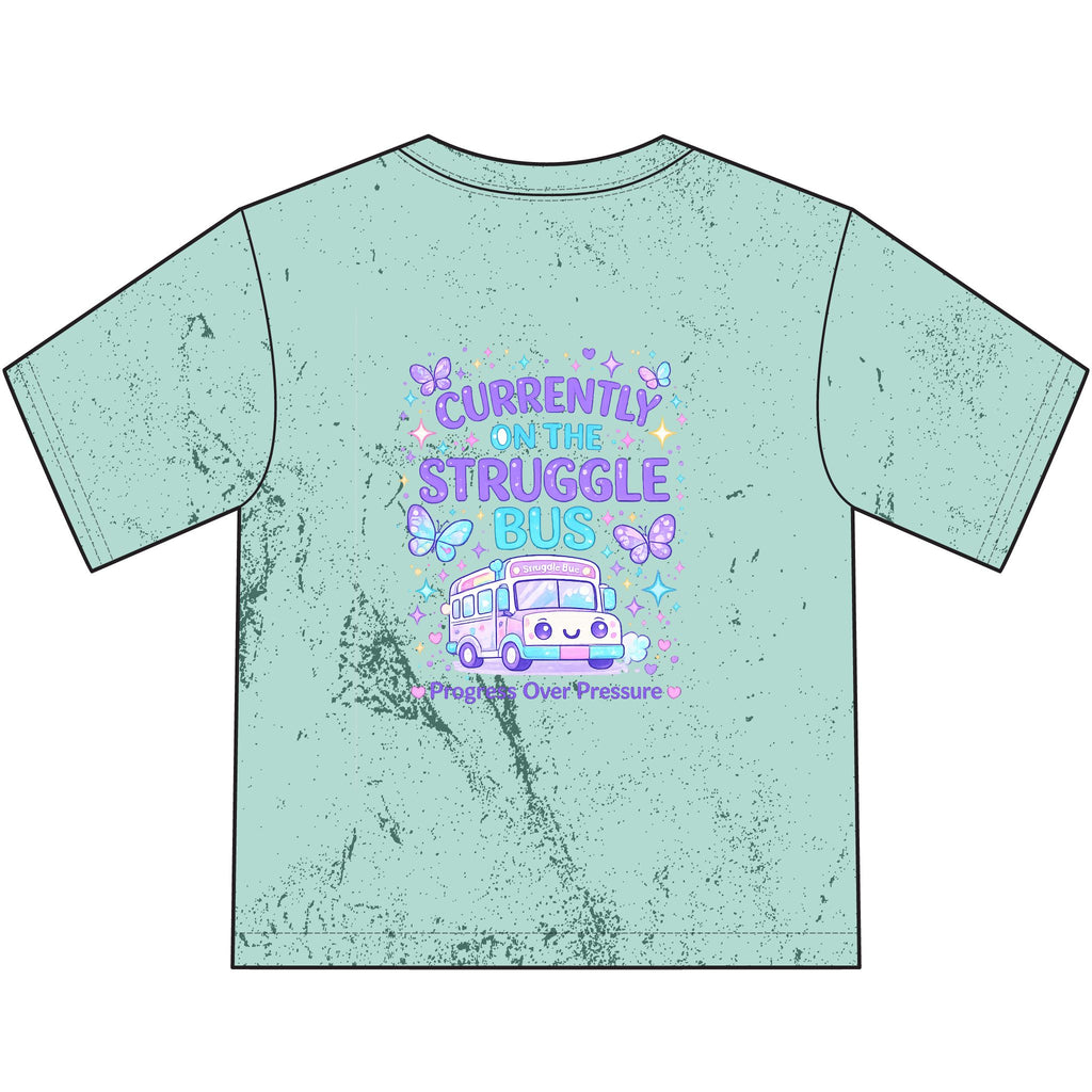 Cuddle Crew Youth T-Shirt | Currently on the Struggle Bus Back Print | NeuroVibe Shop™ Kids Mental Health Tee