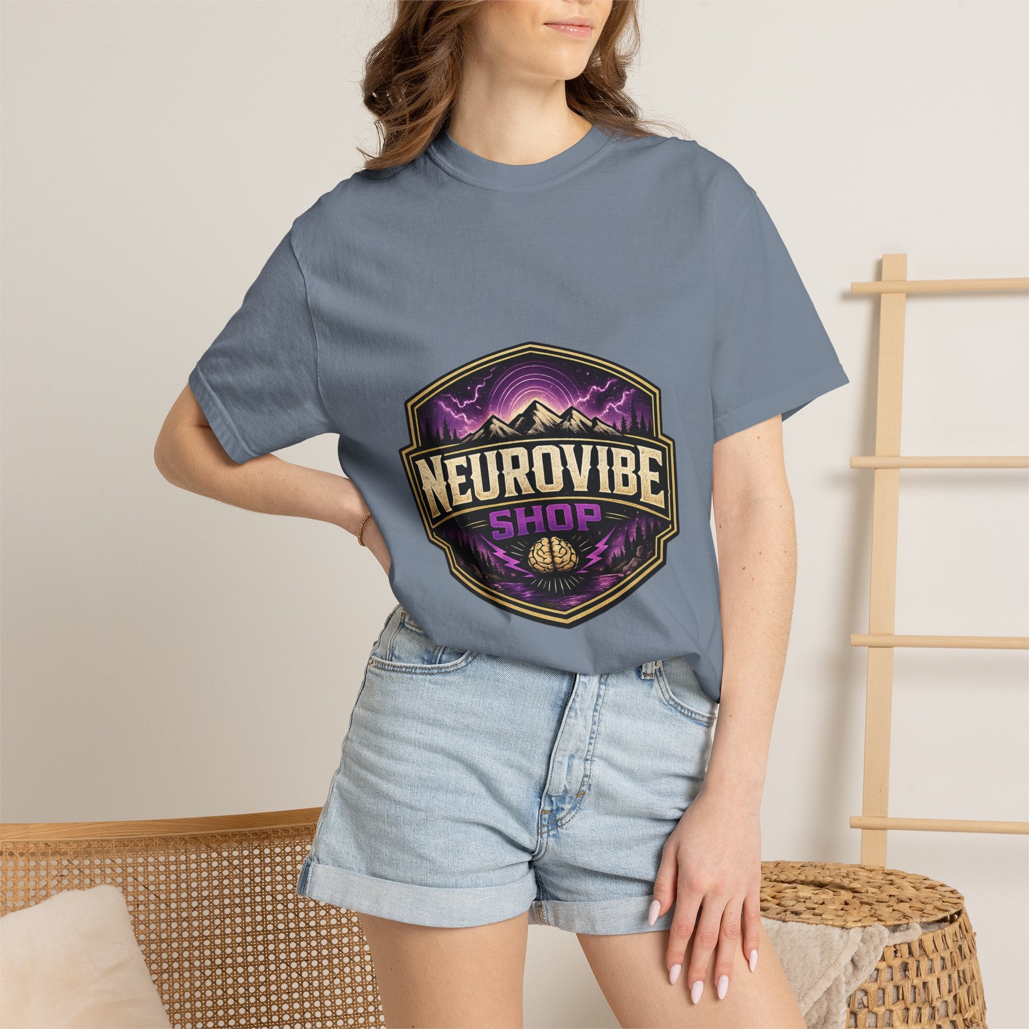 NeuroVibe Shop Ignite Your Mind T-Shirt | Purple Lightning Brain Graphic Tee | Neurodiversity Awareness Shirt | ADHD Autism Mental Health Support Apparel