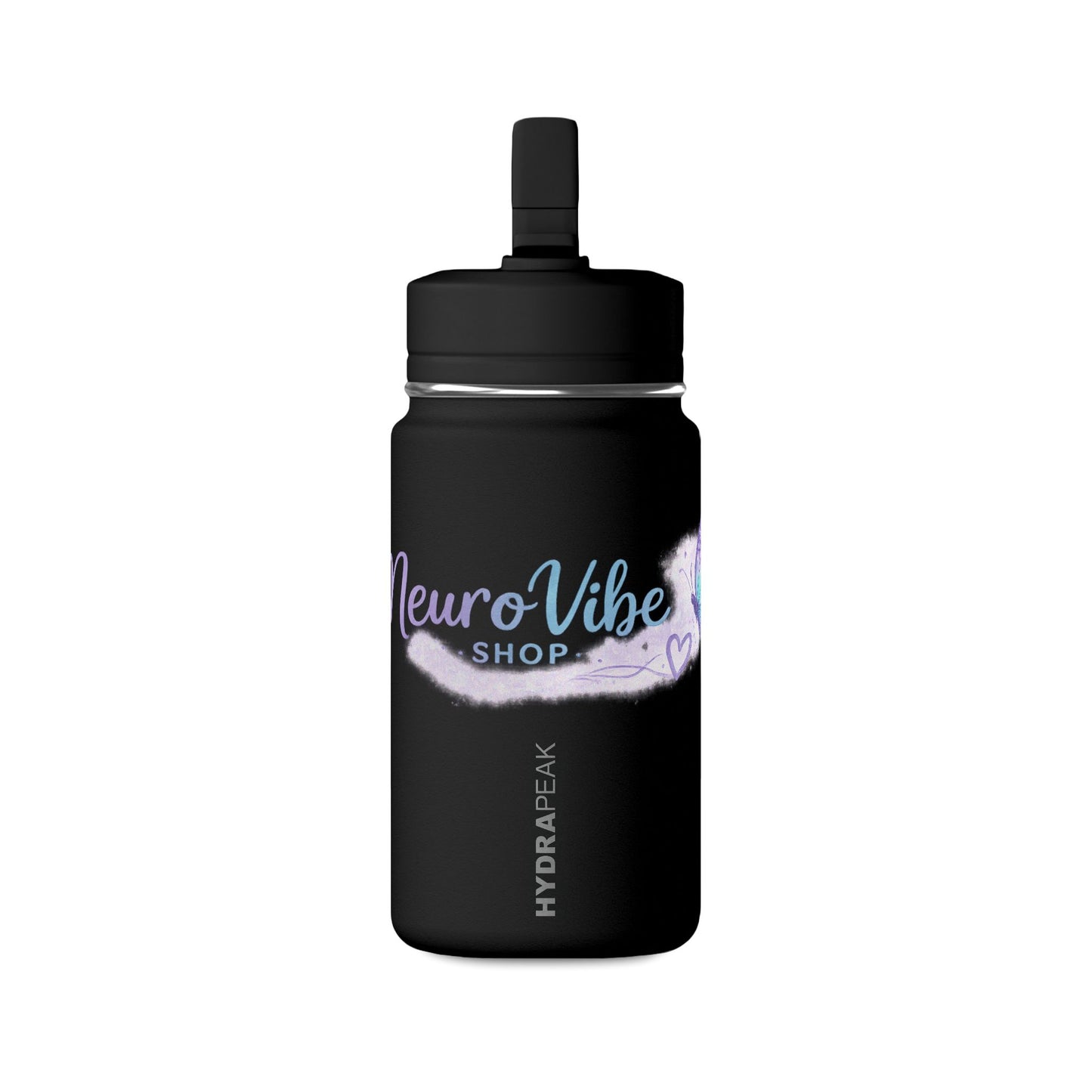 NeuroVibe Butterfly Mini Water Bottle | Kids Back-to-School Drink Bottle | Purple Teal School Hydration Bottle
