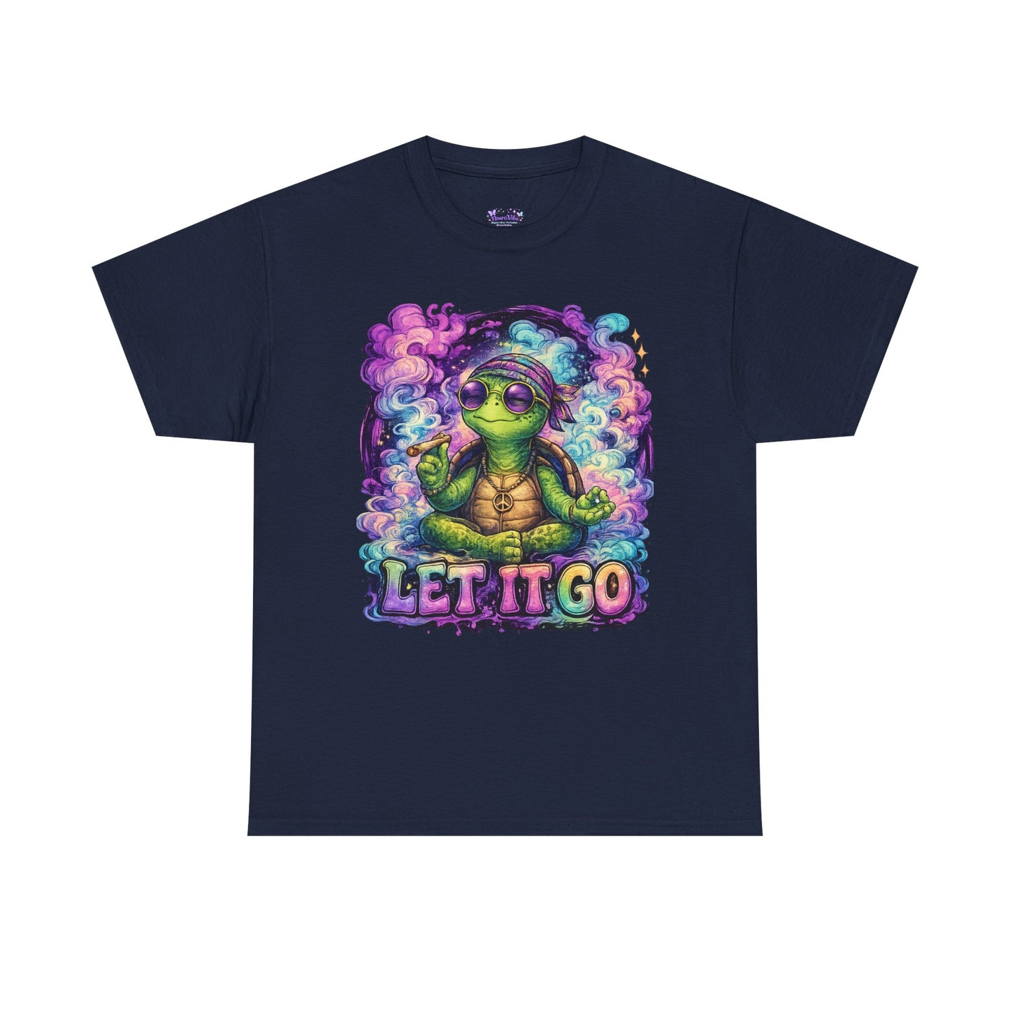 Let It Go Turtle T-Shirt | Chill Turtle Graphic Tee | Retro Hippie Turtle Shirt | Positive Vibes Relaxation Tee | Colorful Smoke Art Shirt