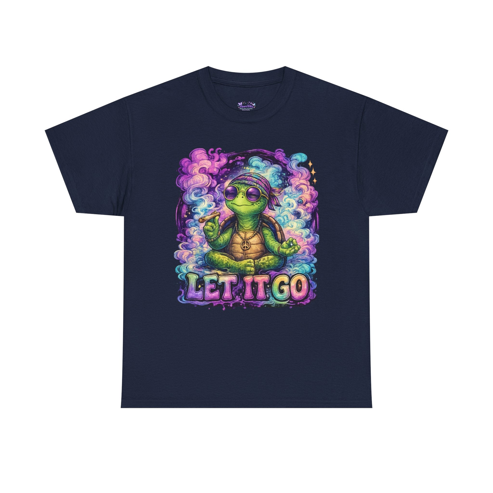 Let It Go Turtle T-Shirt | Chill Turtle Graphic Tee | Retro Hippie Turtle Shirt | Positive Vibes Relaxation Tee | Colorful Smoke Art Shirt