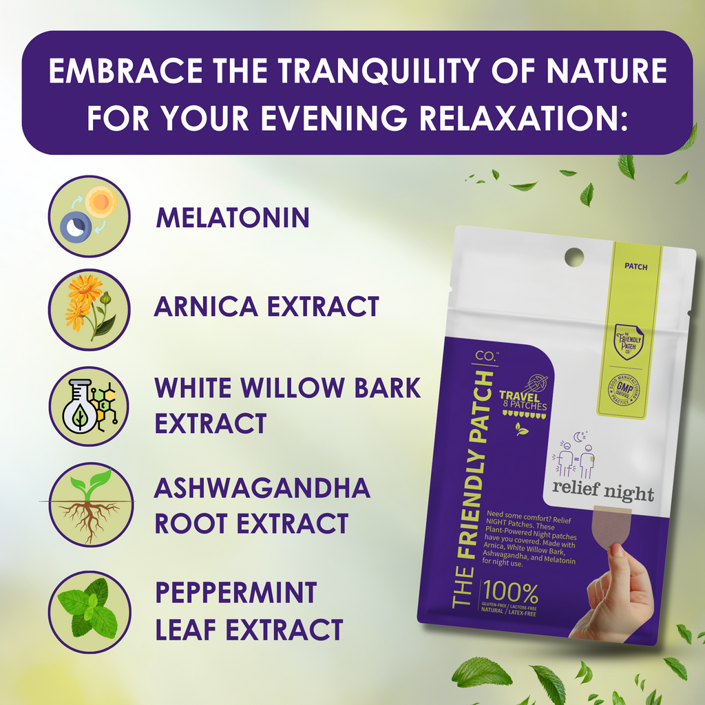 🌱Relief Night Patch - 8 pack Arnica, White Willow Bark, Melatonin for Soreness for sleep