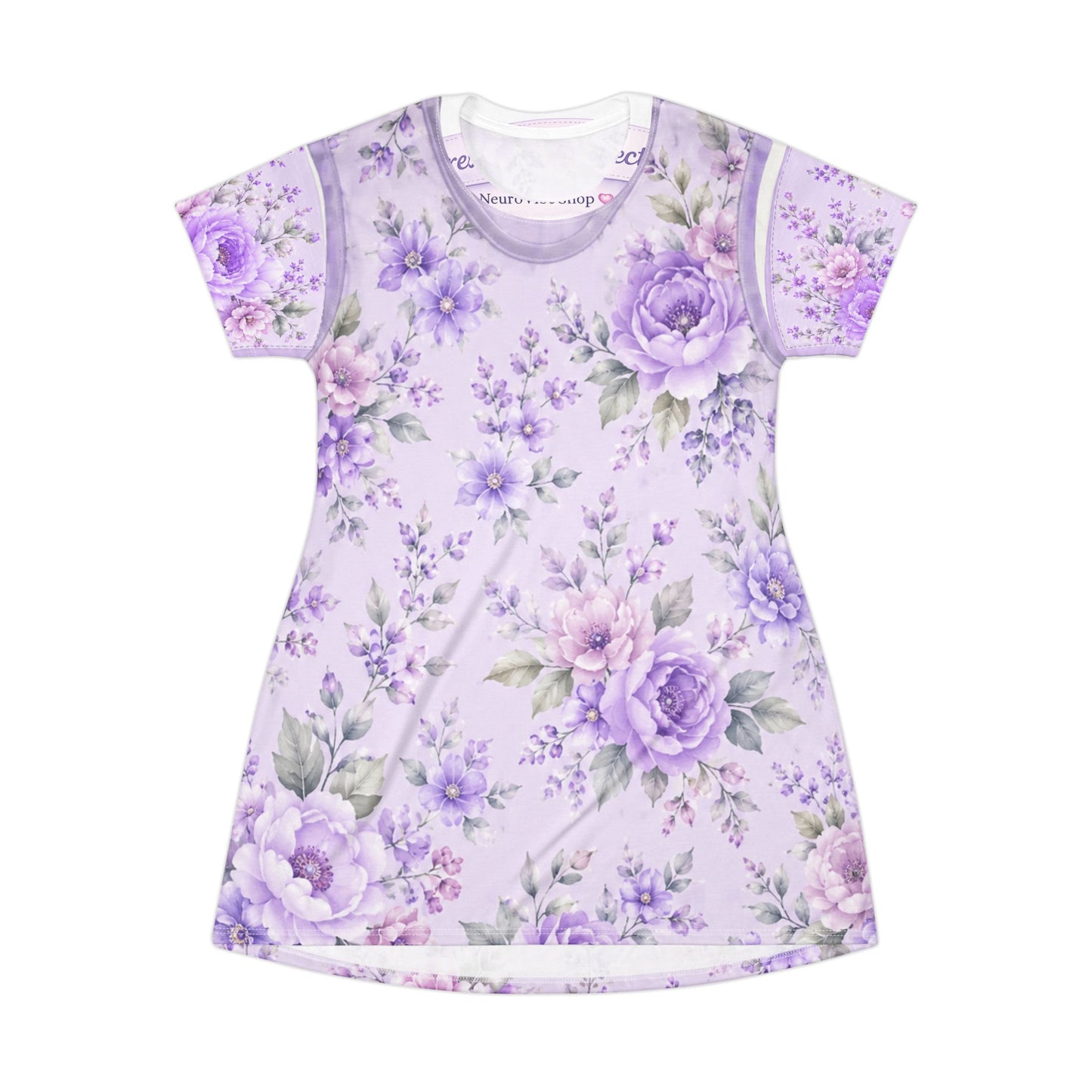 💜 Pastel Purple Floral T-Shirt Dress Nightgown | Soft Sleeveless Sleep Dress | Cozy Lounge Dress for Women