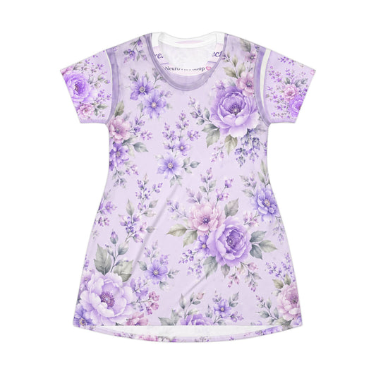 💜 Pastel Purple Floral T-Shirt Dress Nightgown | Soft Sleeveless Sleep Dress | Cozy Lounge Dress for Women