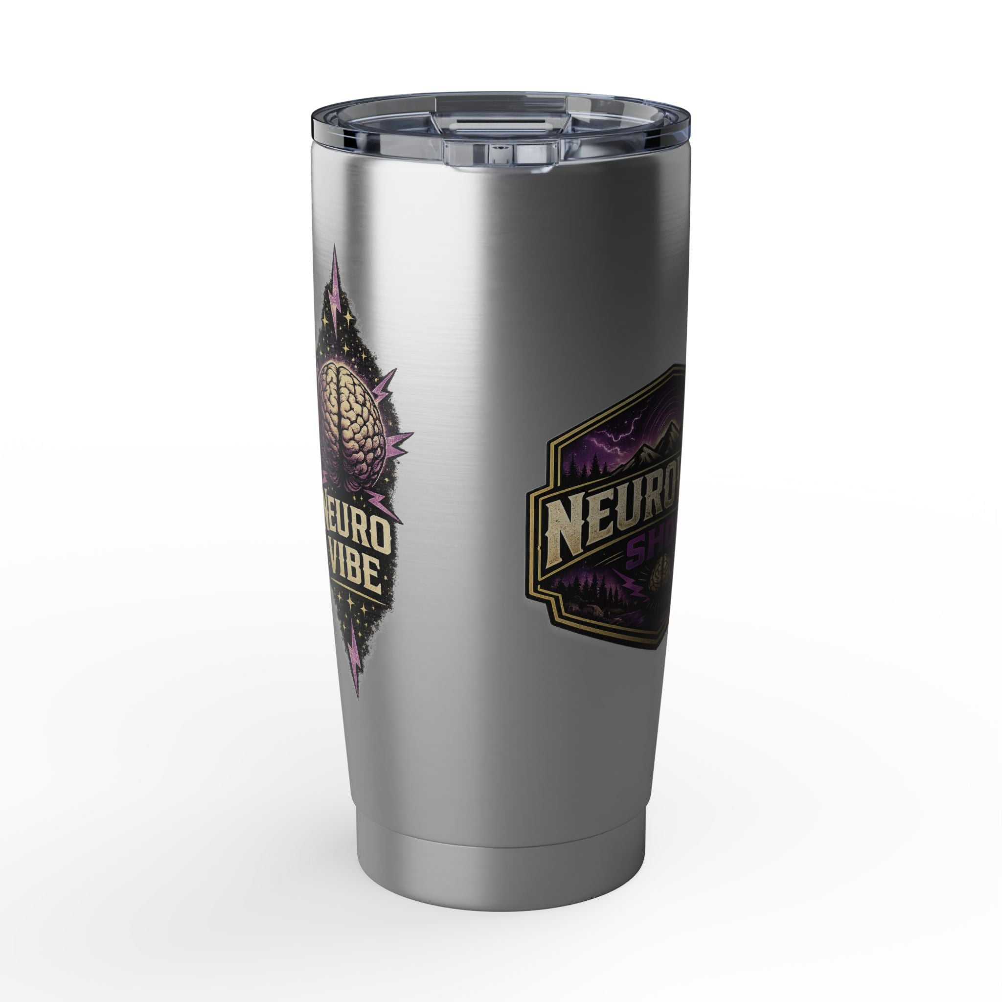 NeuroVibe Shop Ignite Your Mind 20oz Tumbler | Purple Lightning Brain Design | ADHD Autism Awareness Travel Mug | Neurodiversity Mental Health Gift