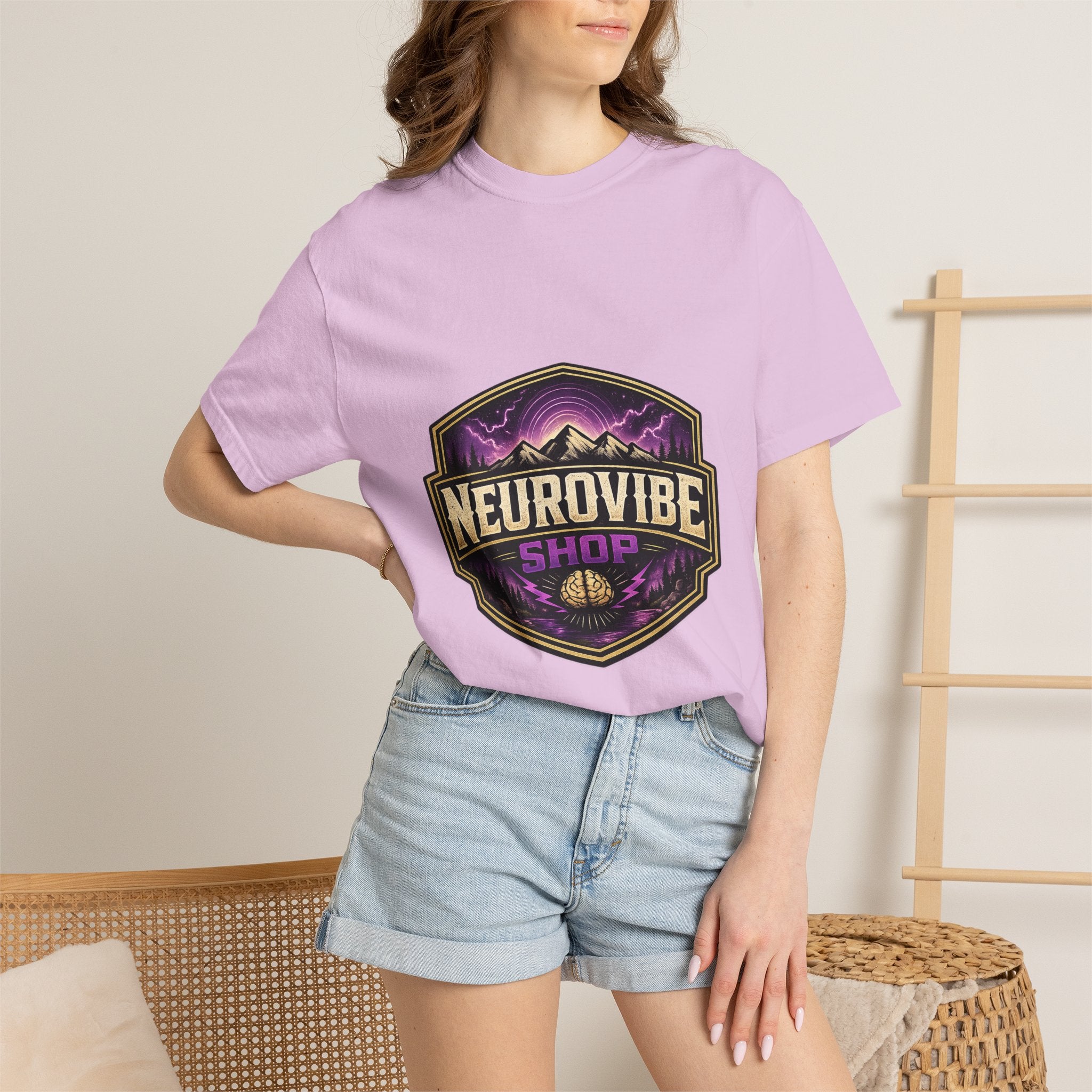 NeuroVibe Shop Ignite Your Mind T-Shirt | Purple Lightning Brain Graphic Tee | Neurodiversity Awareness Shirt | ADHD Autism Mental Health Support Apparel