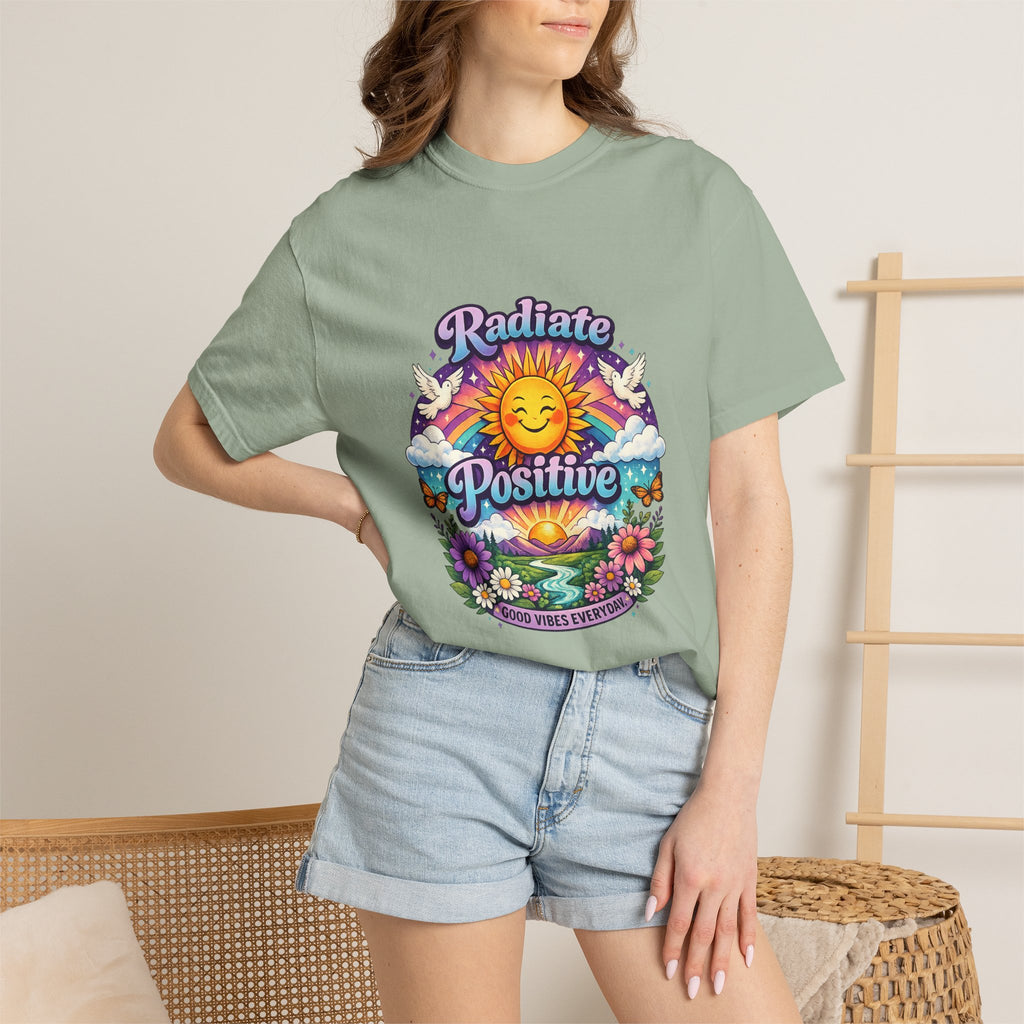 Radiate Positive Shirt – Groovy Purple & Teal Sunshine Floral Tee | Mental Health Awareness Gift