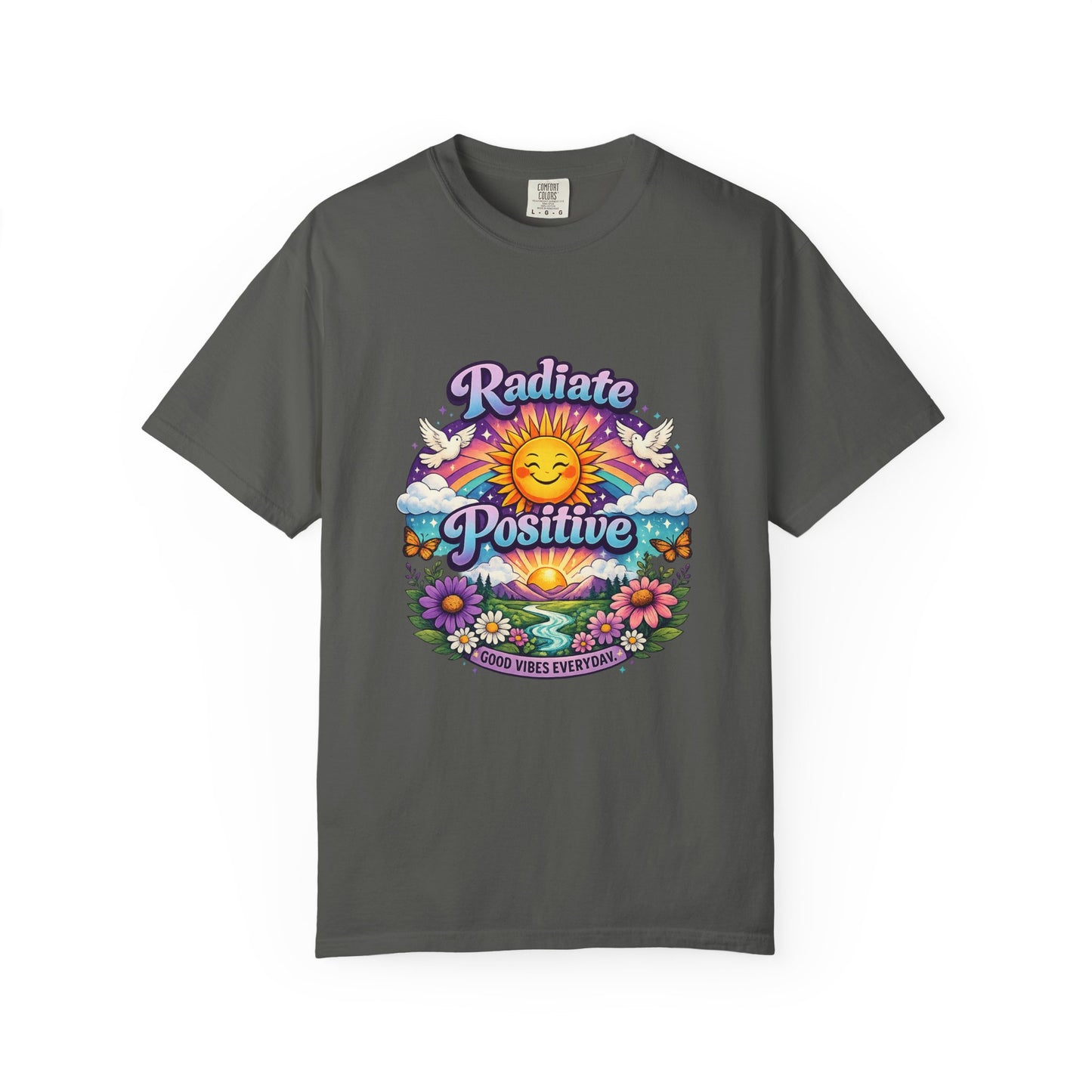 Radiate Positive Shirt – Groovy Purple & Teal Sunshine Floral Tee | Mental Health Awareness Gift