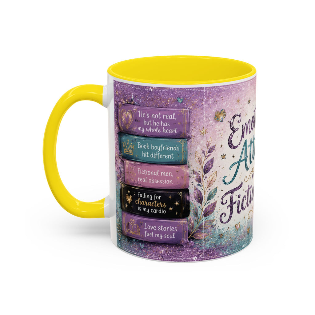 Emotionally Attached to Fictional Men Mug 💜 | Romance Reader Coffee Cup | NeuroVibe Shop™