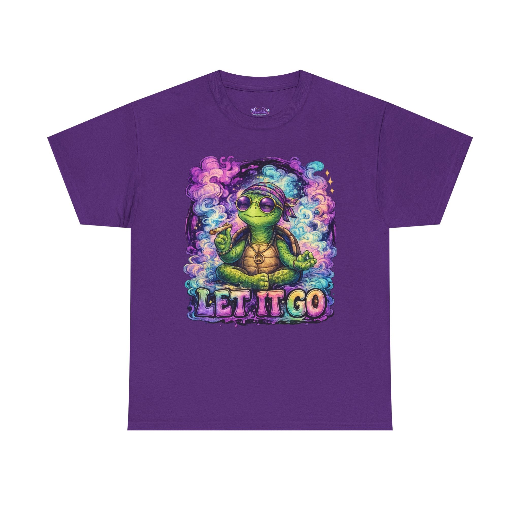 Let It Go Turtle T-Shirt | Chill Turtle Graphic Tee | Retro Hippie Turtle Shirt | Positive Vibes Relaxation Tee | Colorful Smoke Art Shirt
