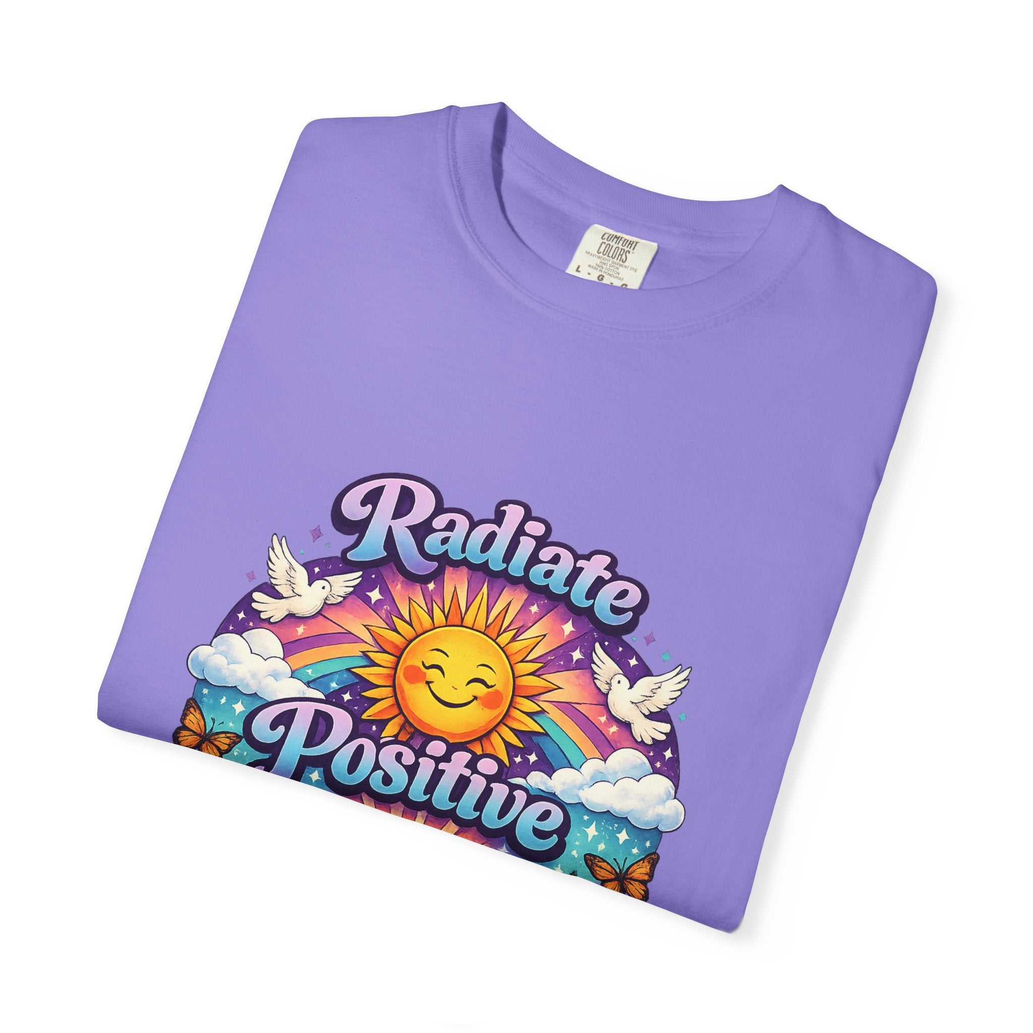 Radiate Positive Shirt – Groovy Purple & Teal Sunshine Floral Tee | Mental Health Awareness Gift