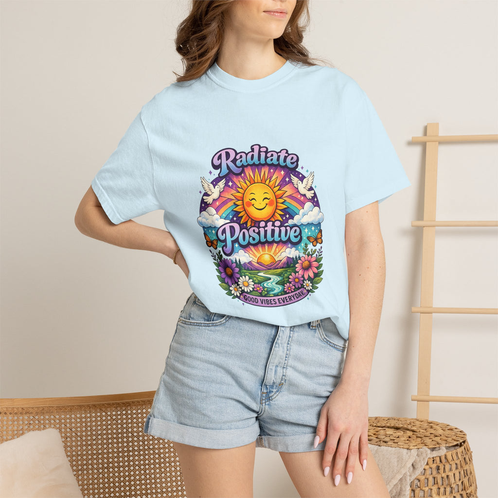 Radiate Positive Shirt – Groovy Purple & Teal Sunshine Floral Tee | Mental Health Awareness Gift