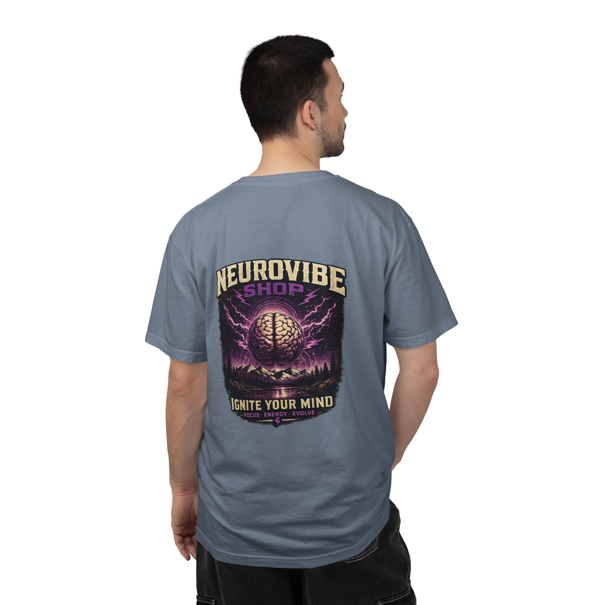 NeuroVibe Shop Ignite Your Mind T-Shirt | Purple Lightning Brain Graphic Tee | Neurodiversity Awareness Shirt | ADHD Autism Mental Health Support Apparel
