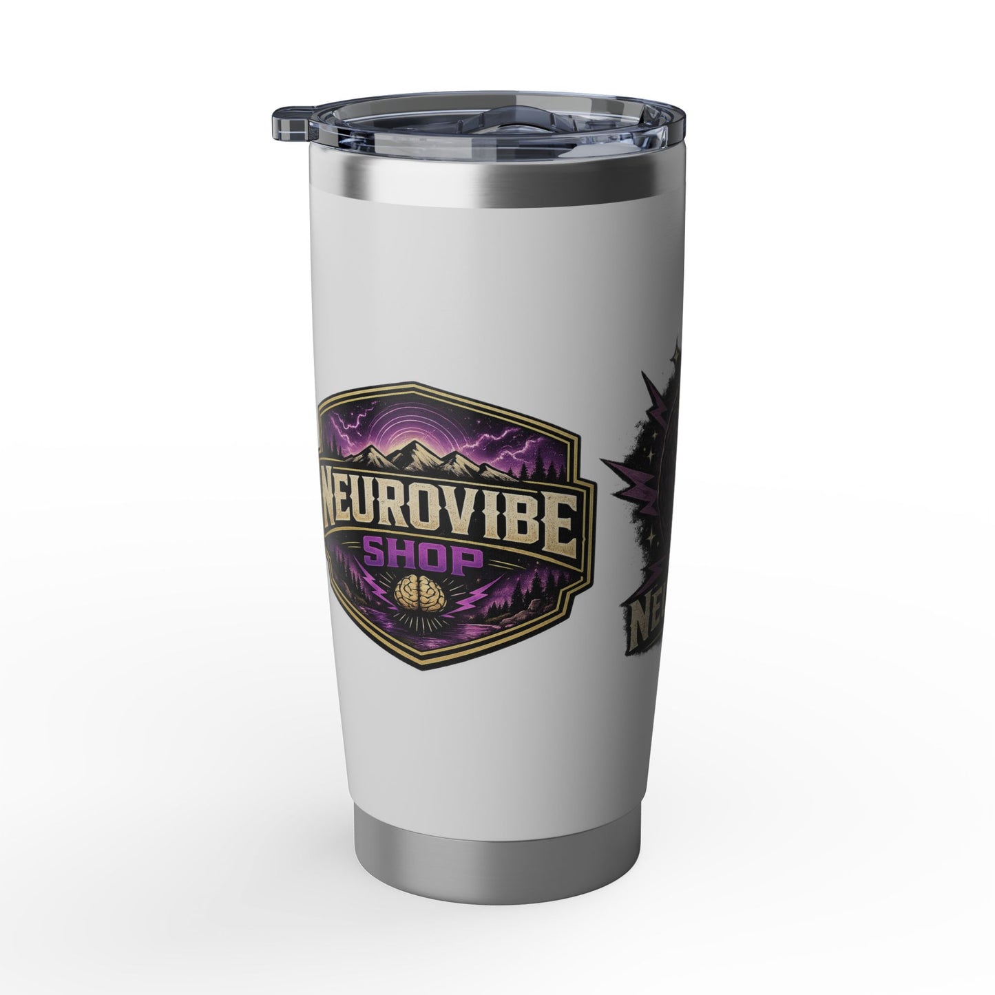 NeuroVibe Shop Ignite Your Mind 20oz Tumbler | Purple Lightning Brain Design | ADHD Autism Awareness Travel Mug | Neurodiversity Mental Health Gift