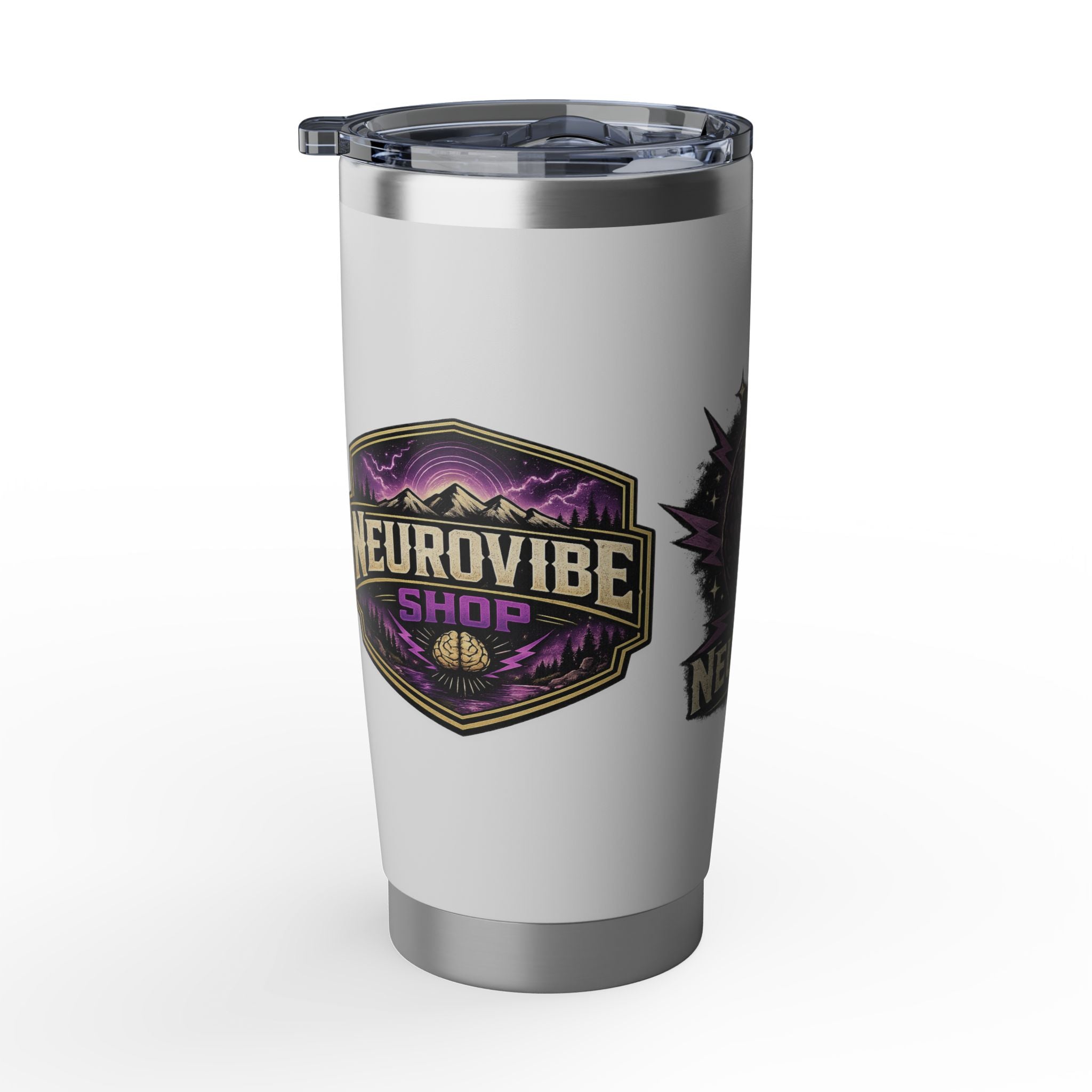 NeuroVibe Shop Ignite Your Mind 20oz Tumbler | Purple Lightning Brain Design | ADHD Autism Awareness Travel Mug | Neurodiversity Mental Health Gift