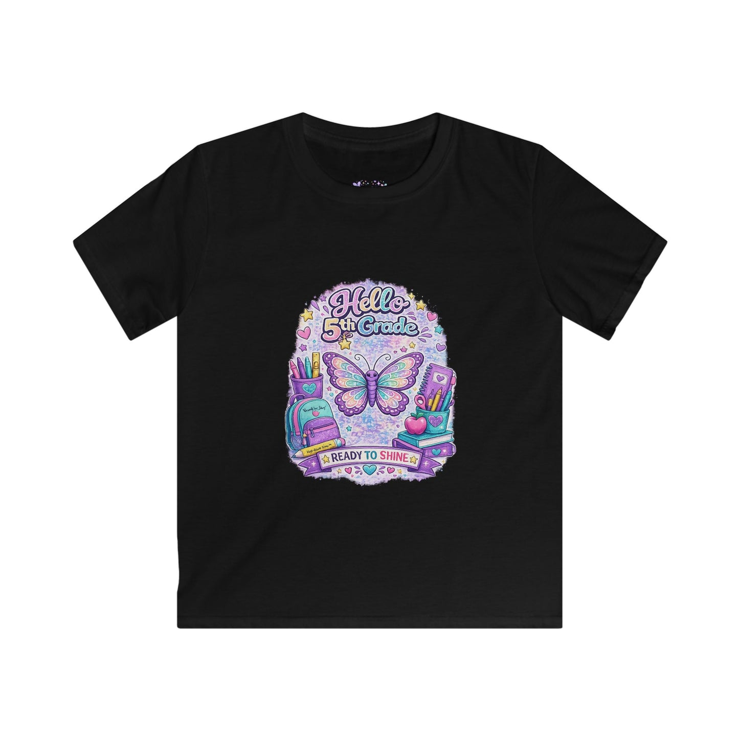 Hello 5th Grade Ready to Shine T-Shirt | Fifth Grade Butterfly Shirt | First Day of School Tee | Back to School Kids Apparel 🦋🎒📚💜✨