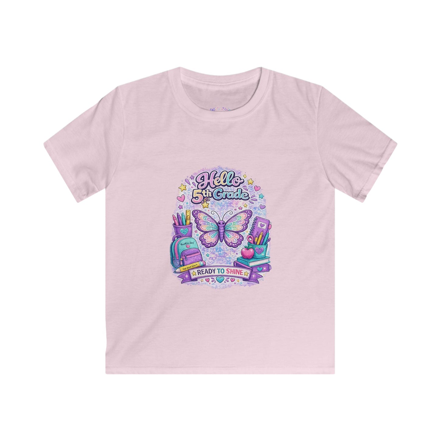 Hello 5th Grade Ready to Shine T-Shirt | Fifth Grade Butterfly Shirt | First Day of School Tee | Back to School Kids Apparel 🦋🎒📚💜✨
