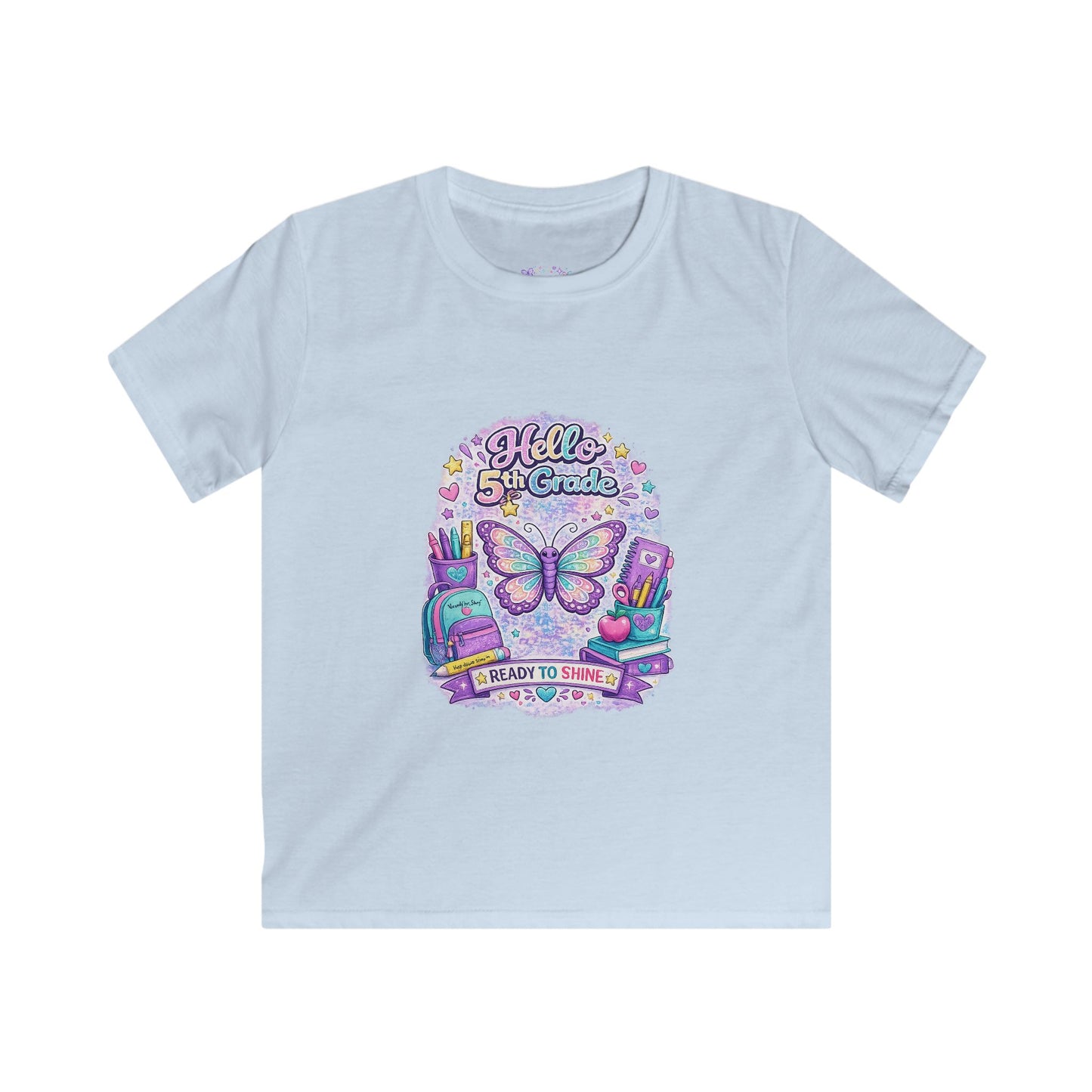 Hello 5th Grade Ready to Shine T-Shirt | Fifth Grade Butterfly Shirt | First Day of School Tee | Back to School Kids Apparel 🦋🎒📚💜✨
