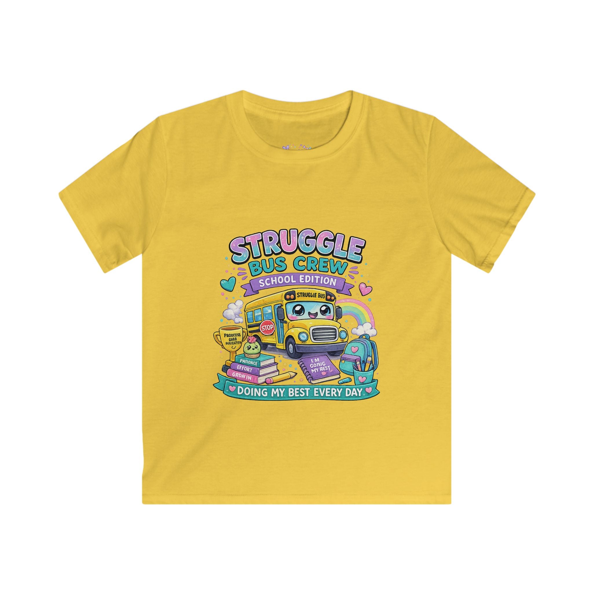 Struggle Bus Crew School Edition T-Shirt | Doing My Best Every Day Shirt | Neurodivergent School Tee | Positive Growth Mindset Apparel 🚌💜📚🌈