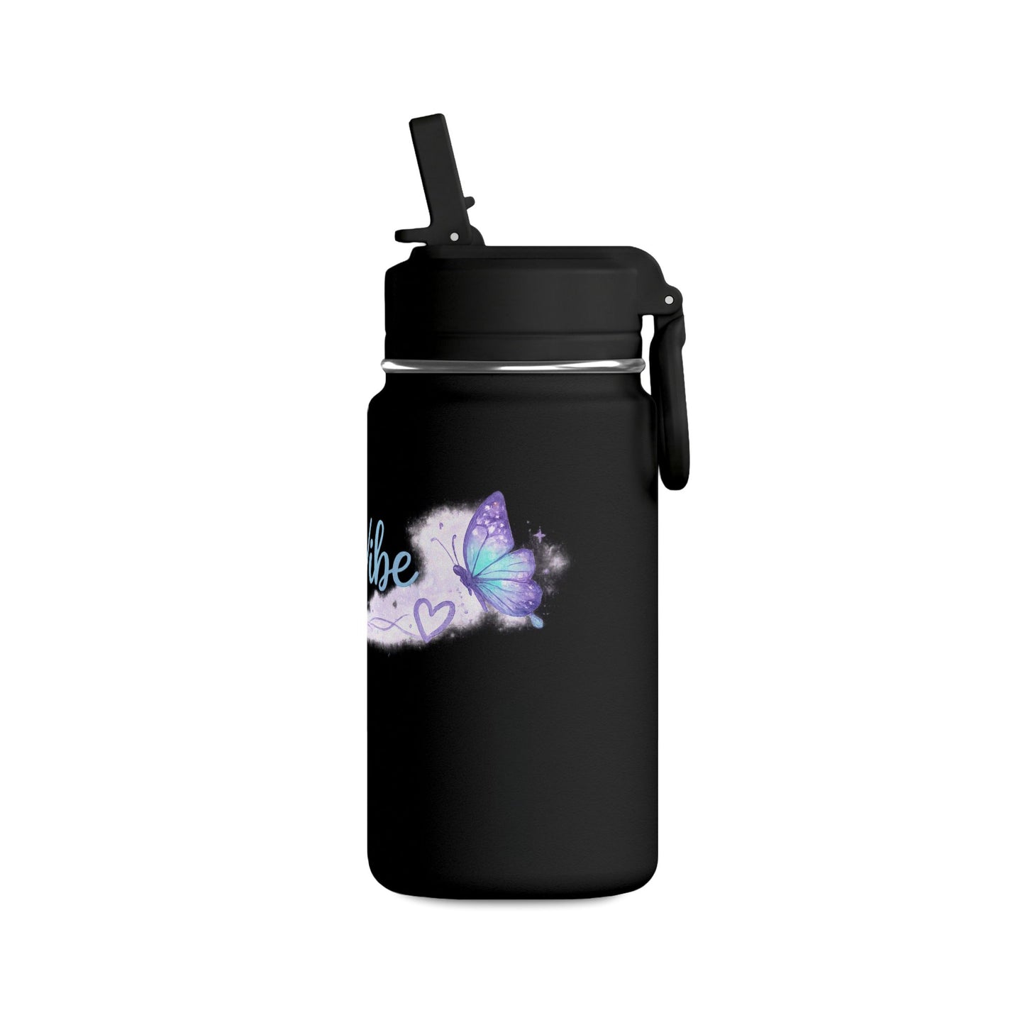 NeuroVibe Butterfly Mini Water Bottle | Kids Back-to-School Drink Bottle | Purple Teal School Hydration Bottle