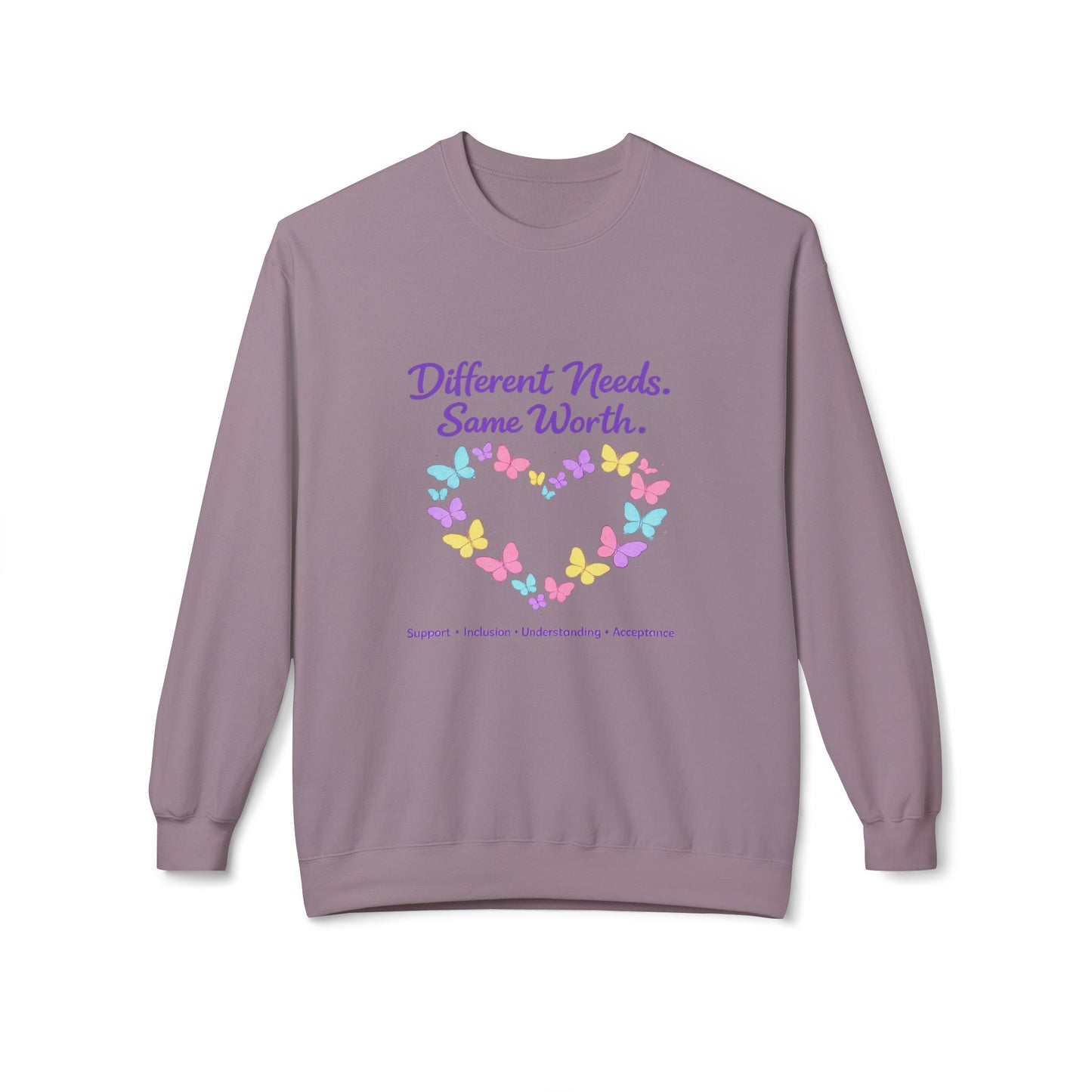 Different Needs Same Worth Crewneck | Special Needs Awareness Sweatshirt | Neurodiversity Acceptance Butterfly Sweatshirt | Inclusion Support Sweatshirt