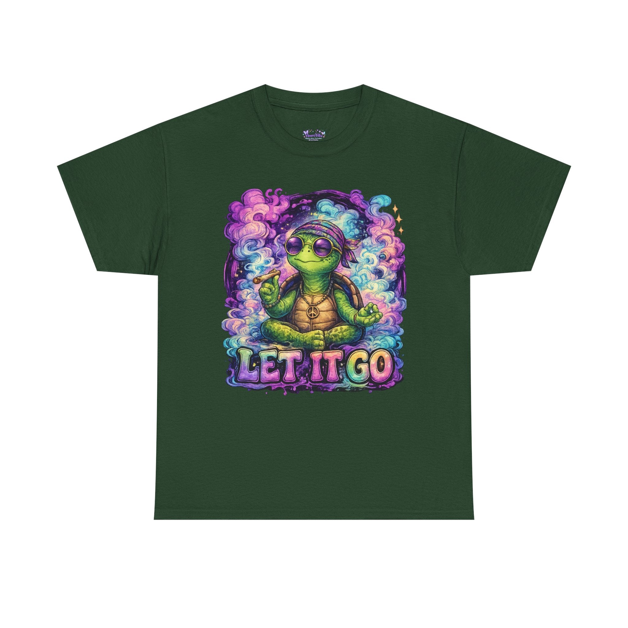 Let It Go Turtle T-Shirt | Chill Turtle Graphic Tee | Retro Hippie Turtle Shirt | Positive Vibes Relaxation Tee | Colorful Smoke Art Shirt