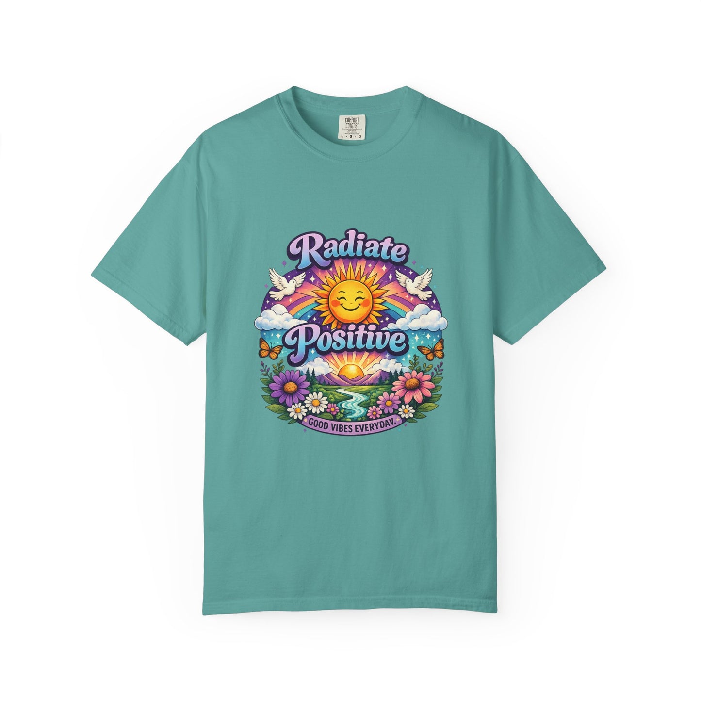Radiate Positive Shirt – Groovy Purple & Teal Sunshine Floral Tee | Mental Health Awareness Gift