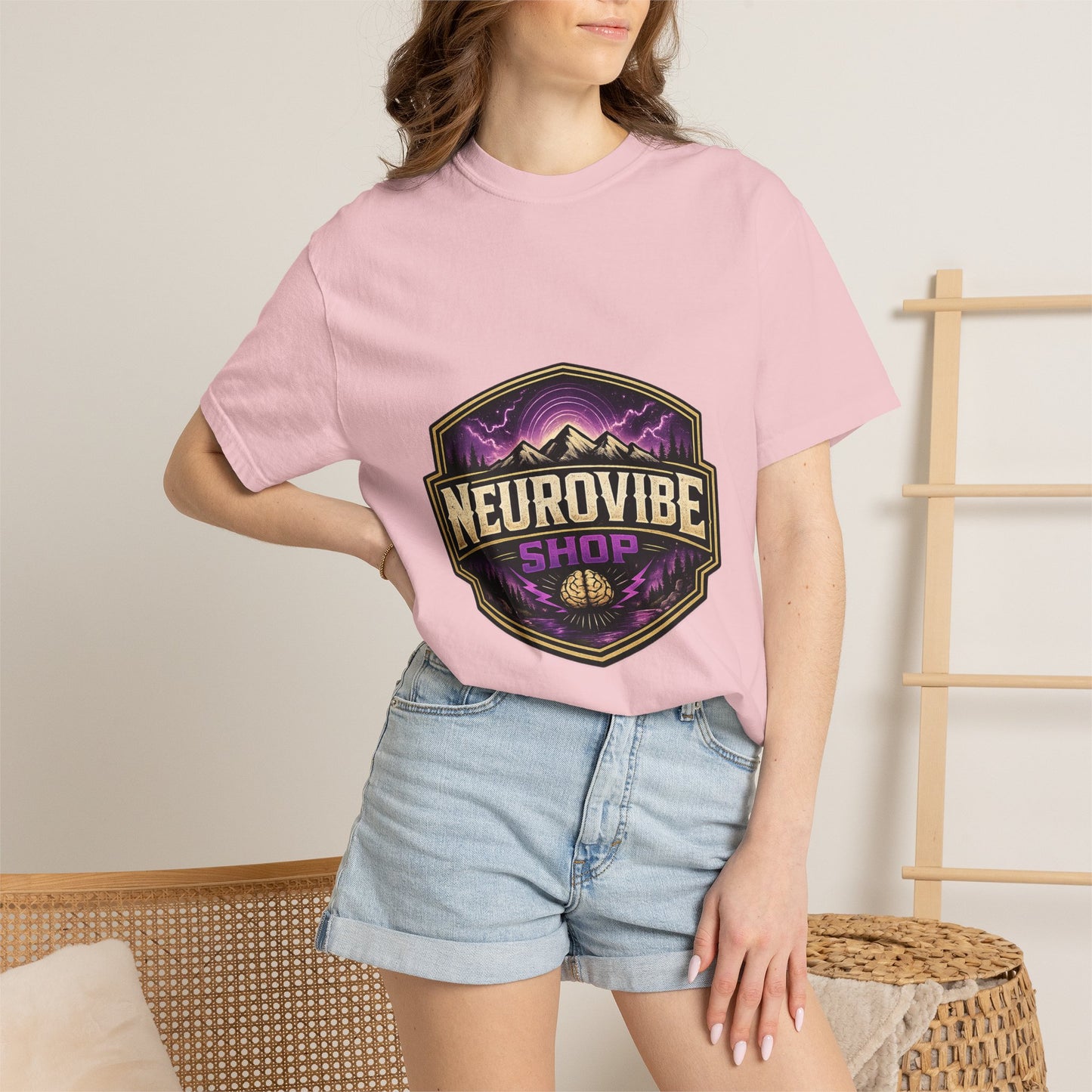 NeuroVibe Shop Ignite Your Mind T-Shirt | Purple Lightning Brain Graphic Tee | Neurodiversity Awareness Shirt | ADHD Autism Mental Health Support Apparel