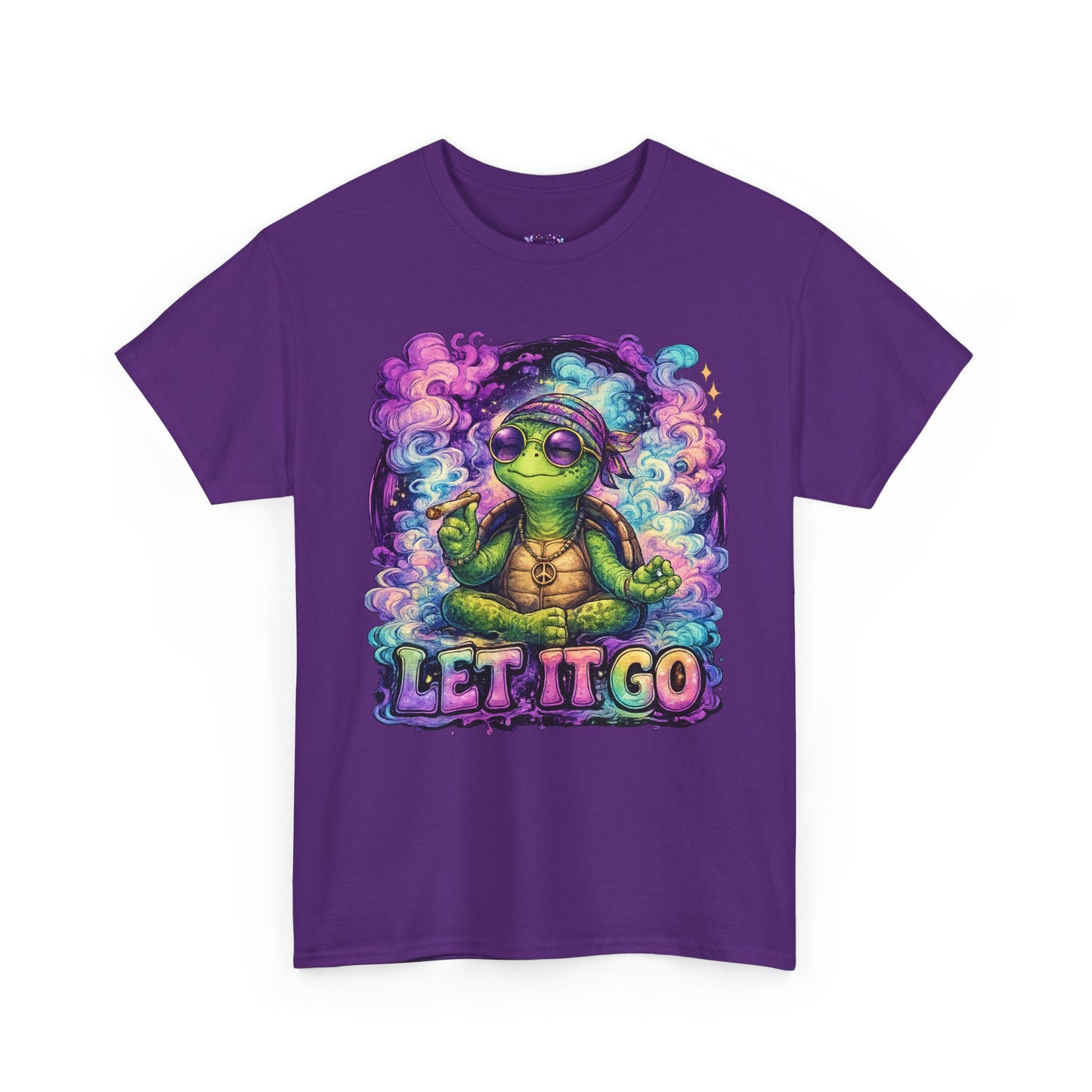 Let It Go Turtle T-Shirt | Chill Turtle Graphic Tee | Retro Hippie Turtle Shirt | Positive Vibes Relaxation Tee | Colorful Smoke Art Shirt