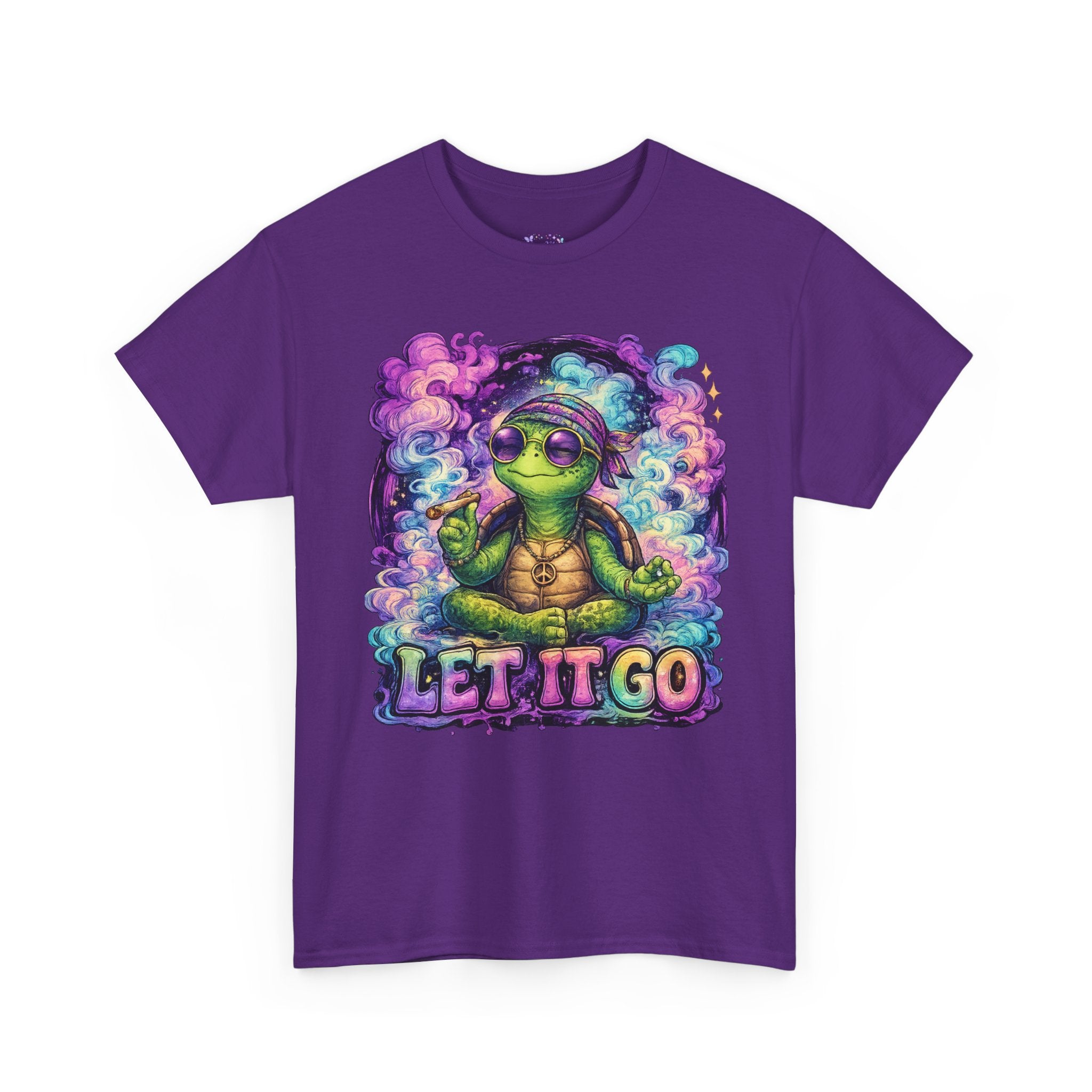 Let It Go Turtle T-Shirt | Chill Turtle Graphic Tee | Retro Hippie Turtle Shirt | Positive Vibes Relaxation Tee | Colorful Smoke Art Shirt