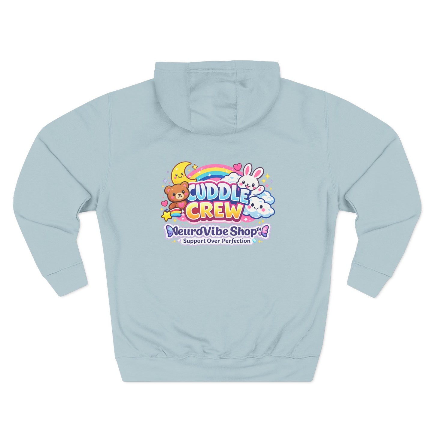 Radiate Positive Hoodie – Front Graphic with Cuddle Crew Back Design | Purple Teal Sunshine Hoodie | Positive Vibes Mental Health Apparel