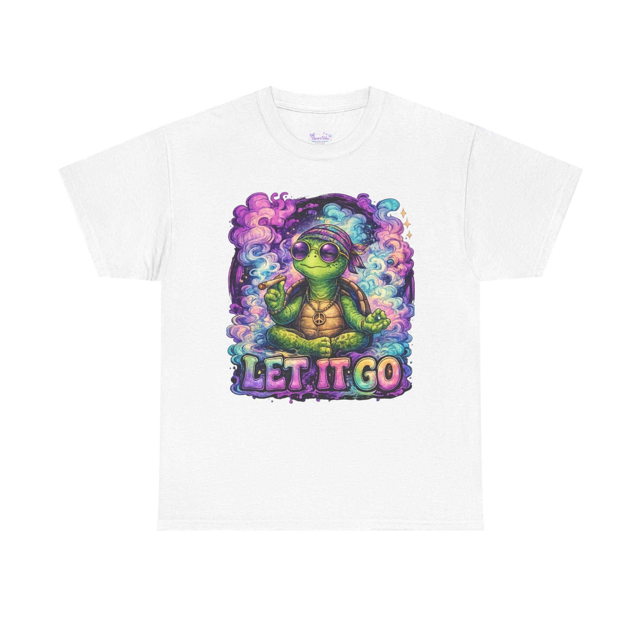 Let It Go Turtle T-Shirt | Chill Turtle Graphic Tee | Retro Hippie Turtle Shirt | Positive Vibes Relaxation Tee | Colorful Smoke Art Shirt