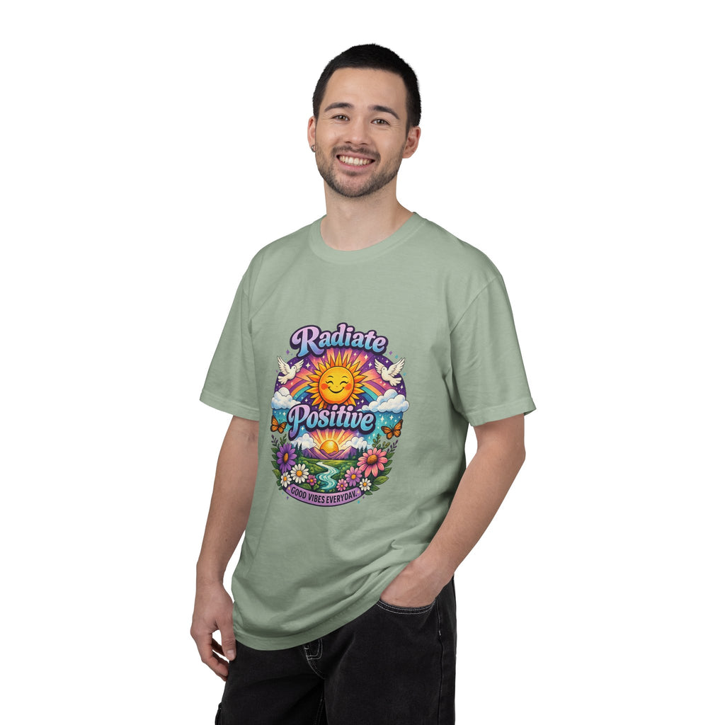 Radiate Positive Shirt – Groovy Purple & Teal Sunshine Floral Tee | Mental Health Awareness Gift