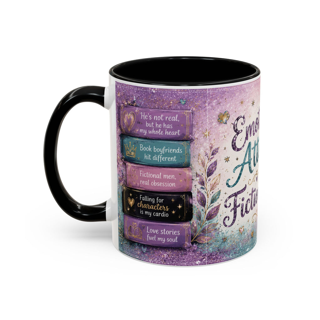 Emotionally Attached to Fictional Men Mug 💜 | Romance Reader Coffee Cup | NeuroVibe Shop™