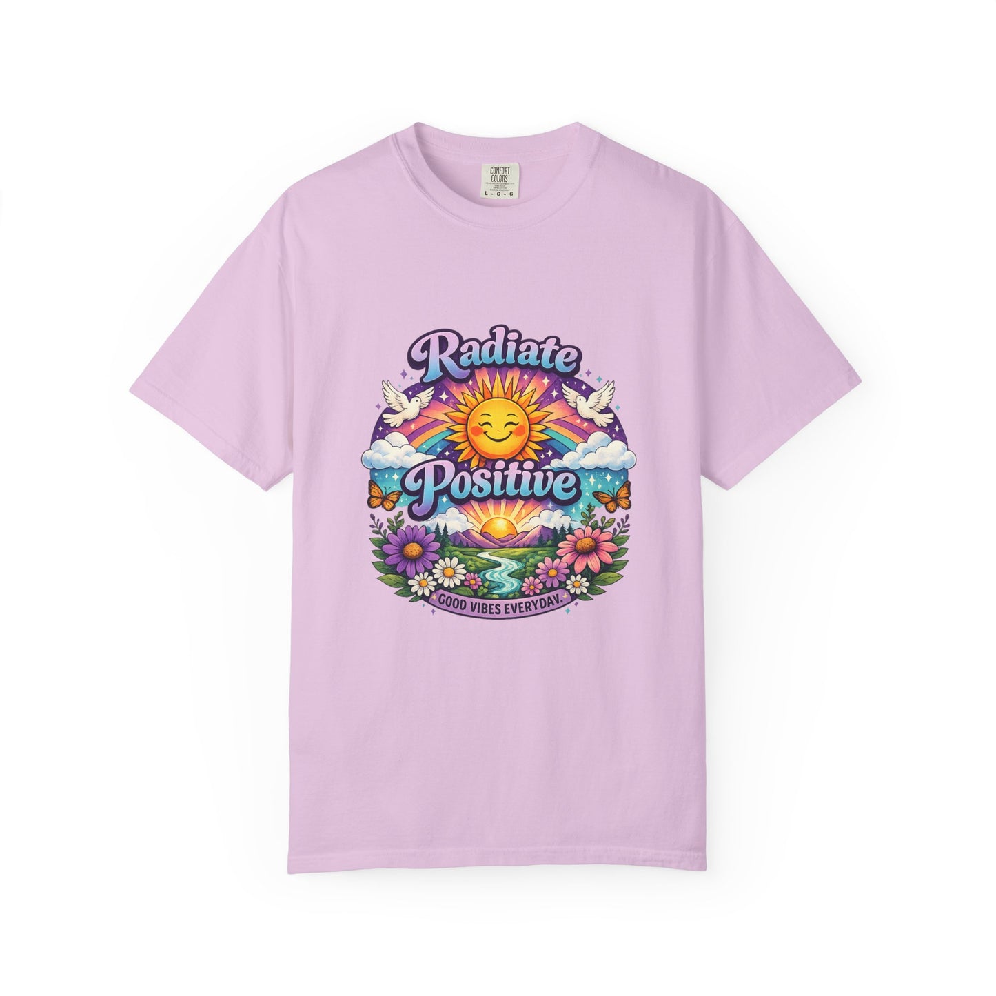 Radiate Positive Shirt – Groovy Purple & Teal Sunshine Floral Tee | Mental Health Awareness Gift