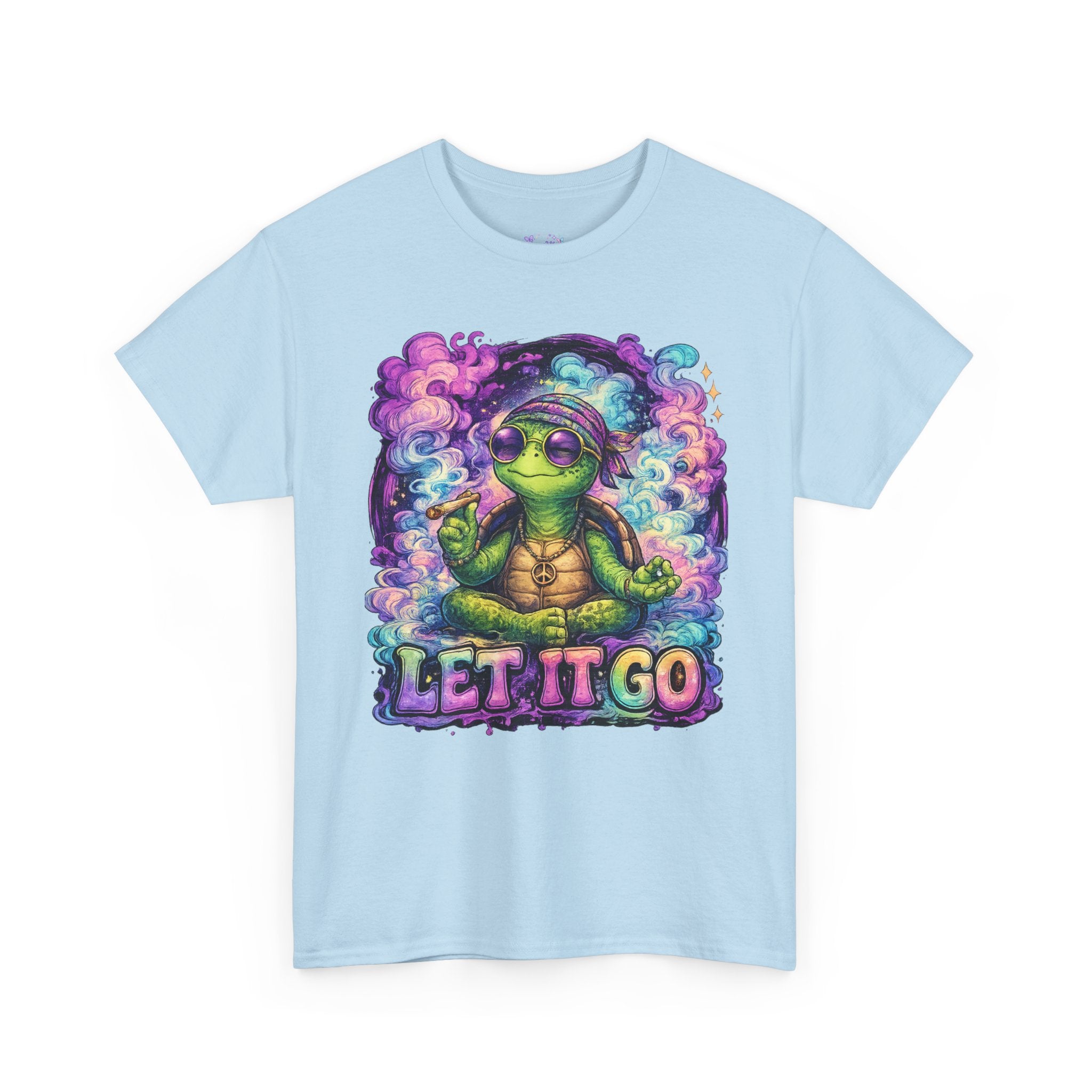 Let It Go Turtle T-Shirt | Chill Turtle Graphic Tee | Retro Hippie Turtle Shirt | Positive Vibes Relaxation Tee | Colorful Smoke Art Shirt