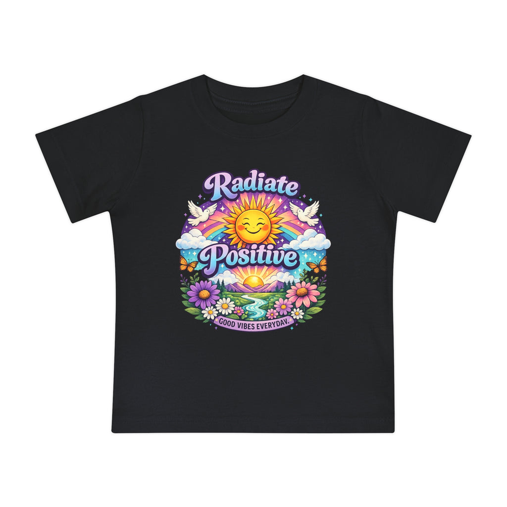 Radiate Positive Toddler T-Shirt – Purple Teal Sunshine Graphic Tee | Positive Vibes Kids Shirt | Inspirational Rainbow Toddler Clothing