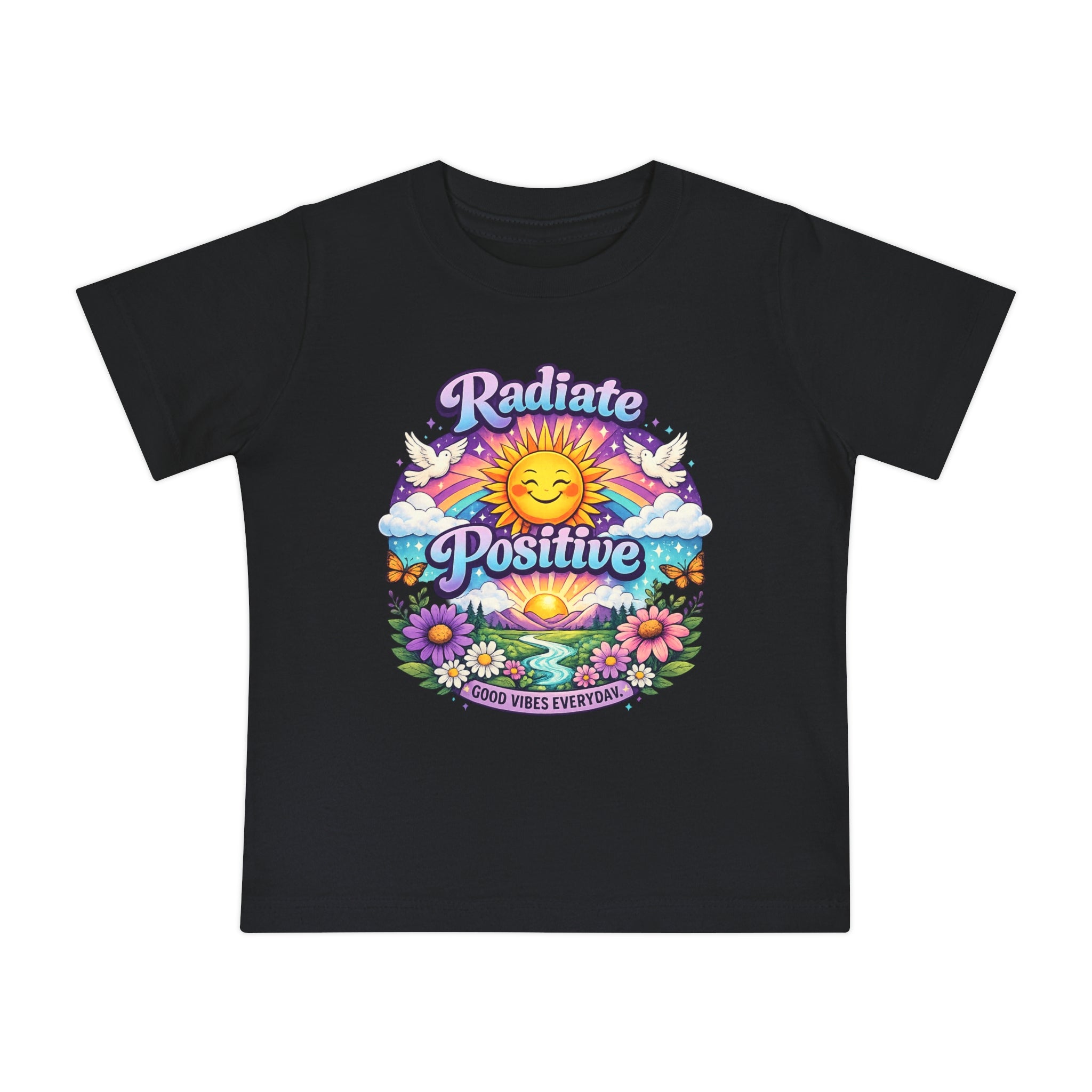 Radiate Positive Toddler T-Shirt – Purple Teal Sunshine Graphic Tee | Positive Vibes Kids Shirt | Inspirational Rainbow Toddler Clothing